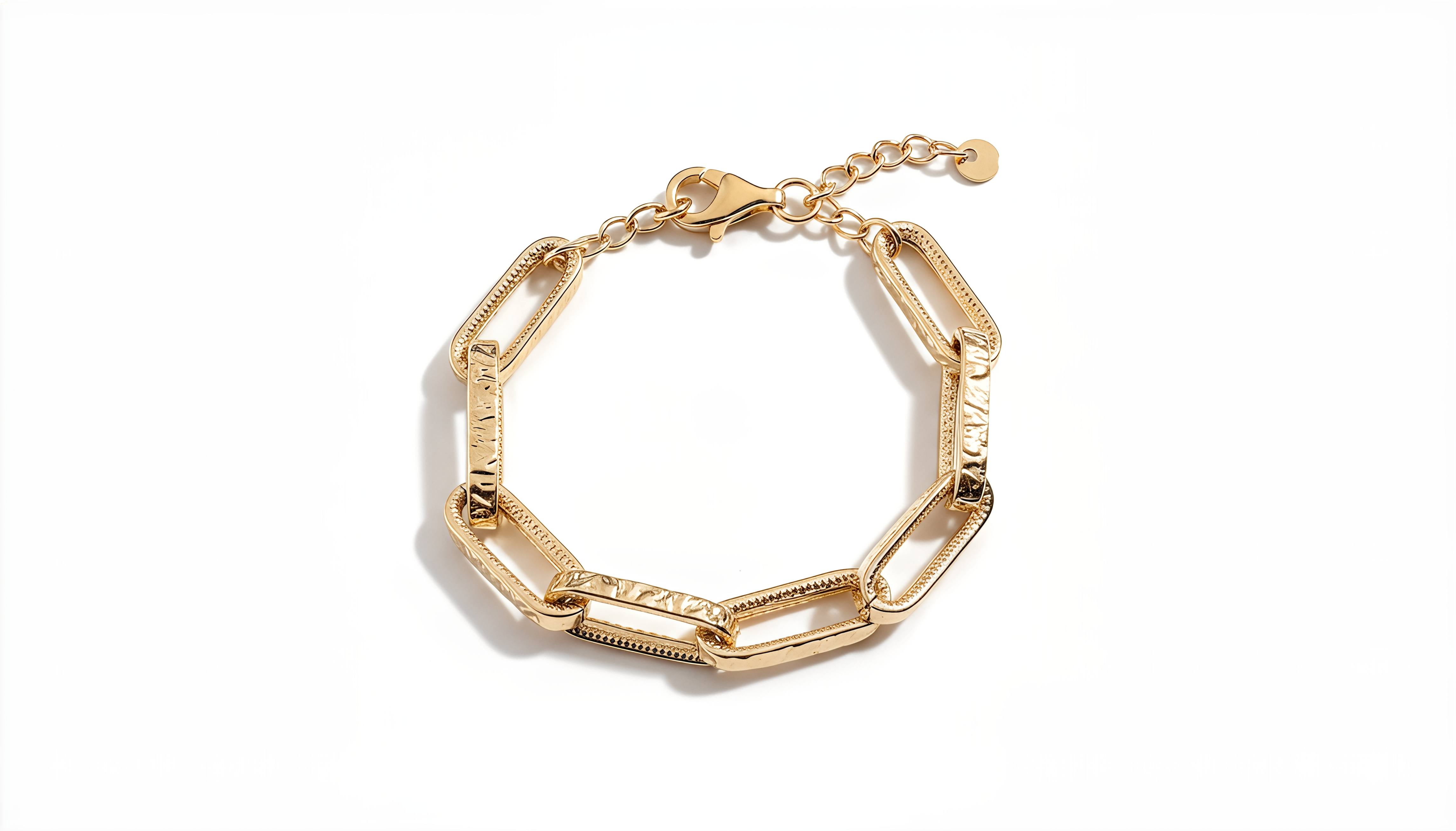 Bracciale a Maglie Rettangolari Decorate Dubai Argento 925 Placcata Oro 24KT