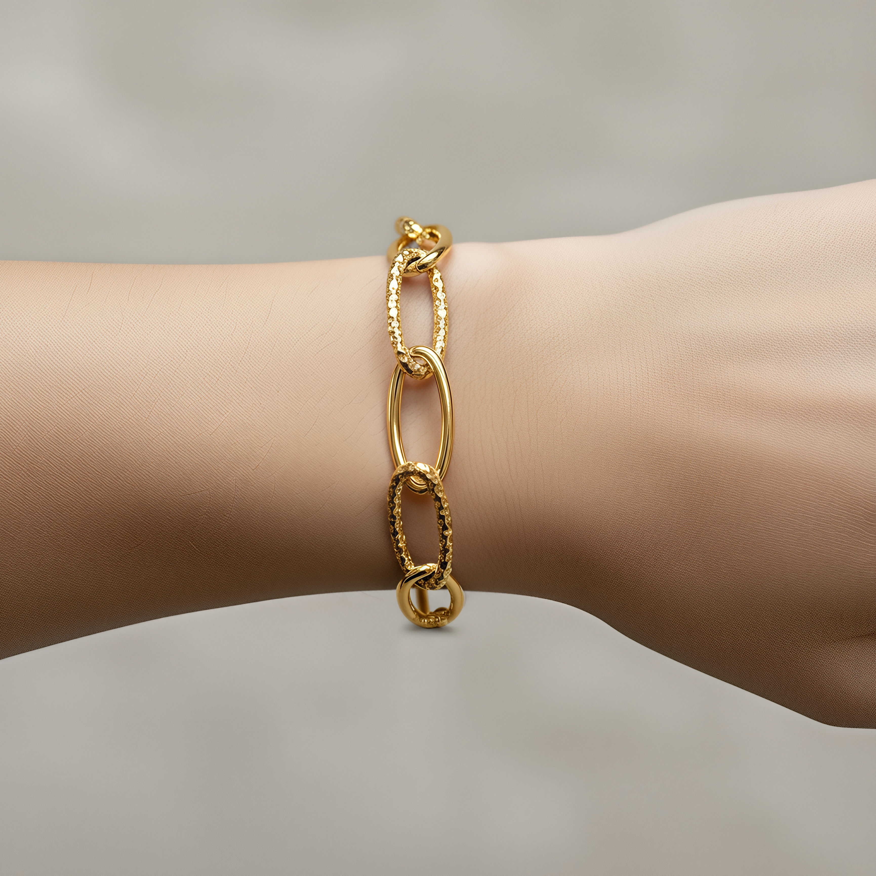 Bracciale Catena Ovale in Argento 925 Laminato Oro 24KT