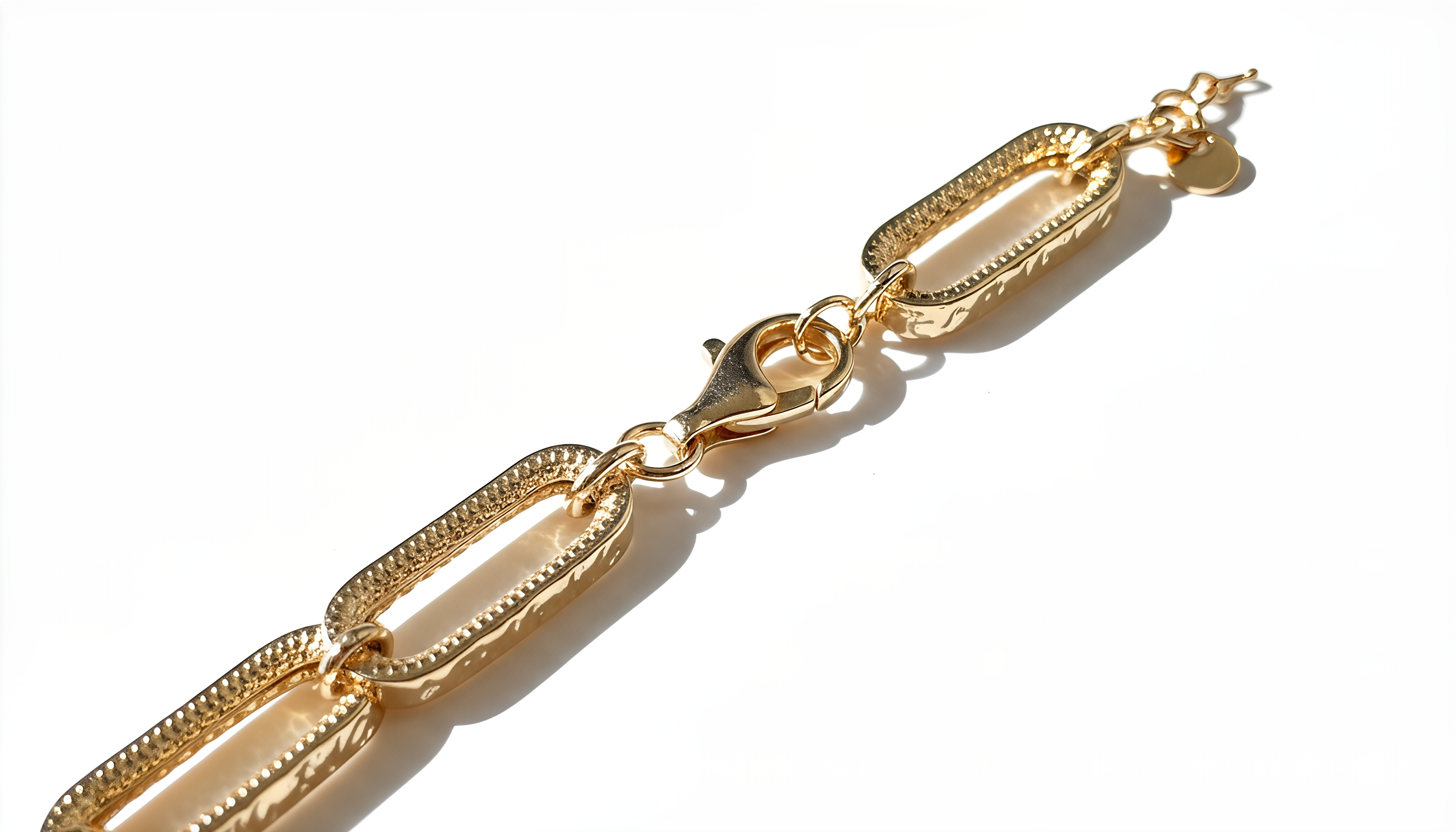 Bracciale a Maglie Rettangolari Decorate Dubai Argento 925 Placcata Oro 24KT