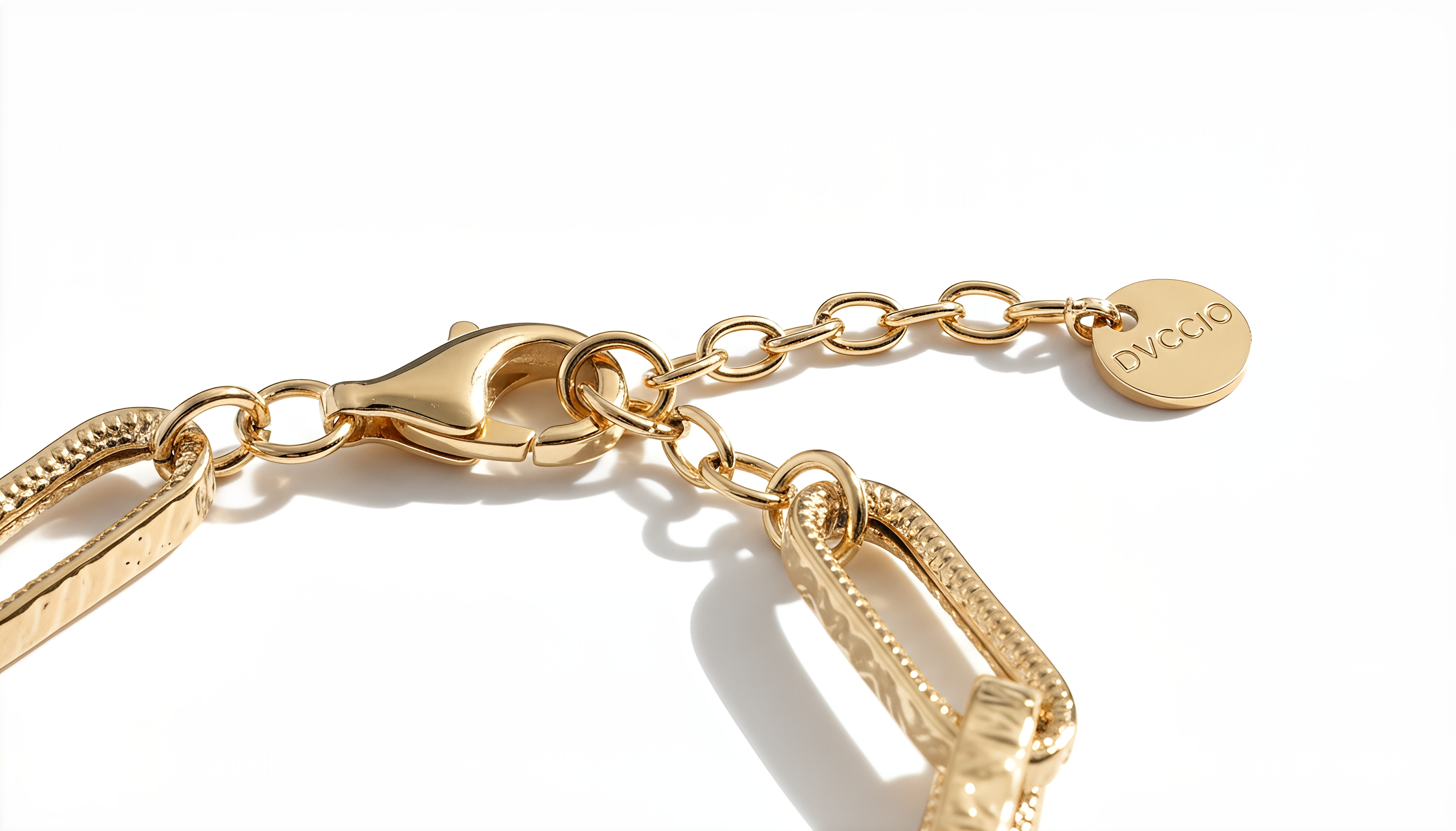 Bracciale a Maglie Rettangolari Decorate Dubai Argento 925 Placcata Oro 24KT