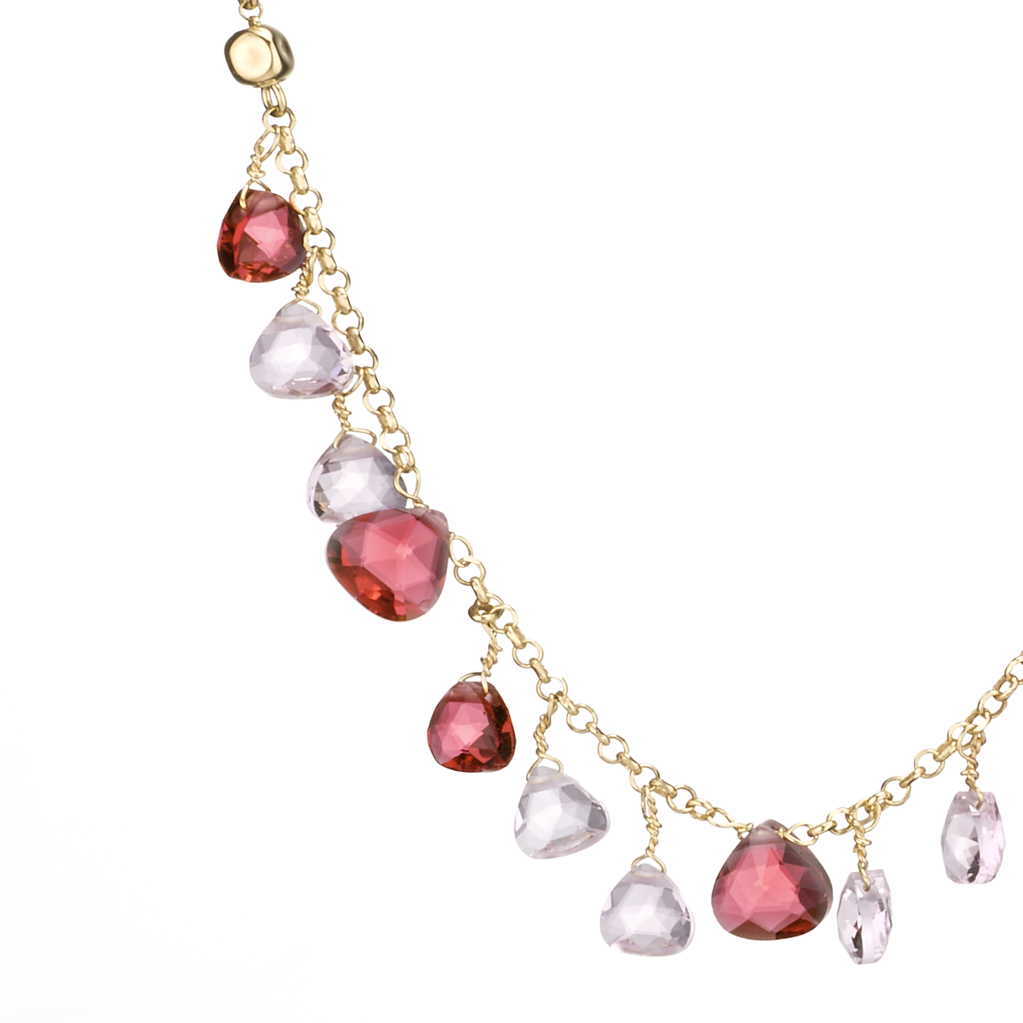 Capri Necklace 925 Silver Plated 24KT Gold Natural Pink Crystals
