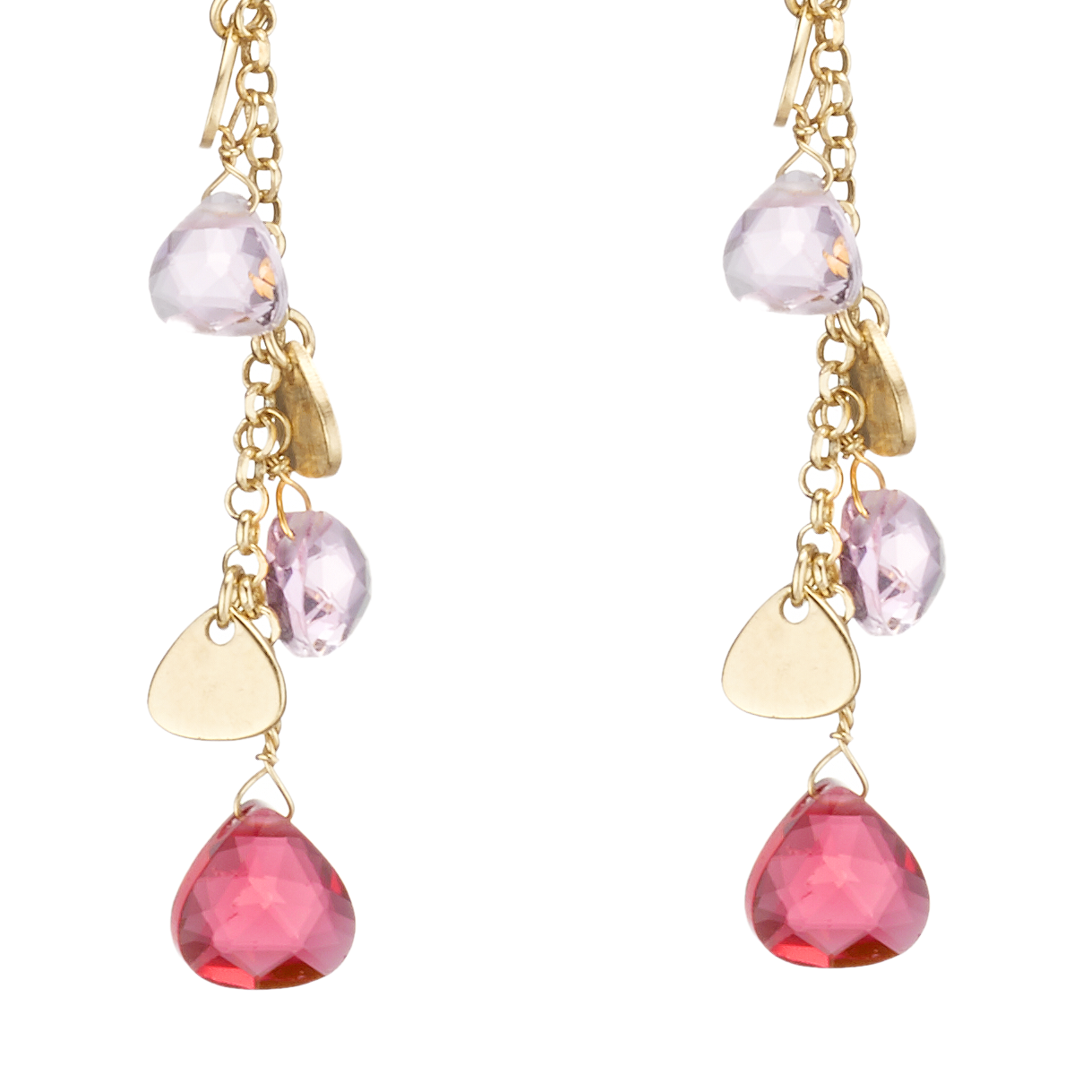 Orecchini Capri in Argento 925 Laminato Oro 24KT con Cristalli Naturali e Inserti a Goccia