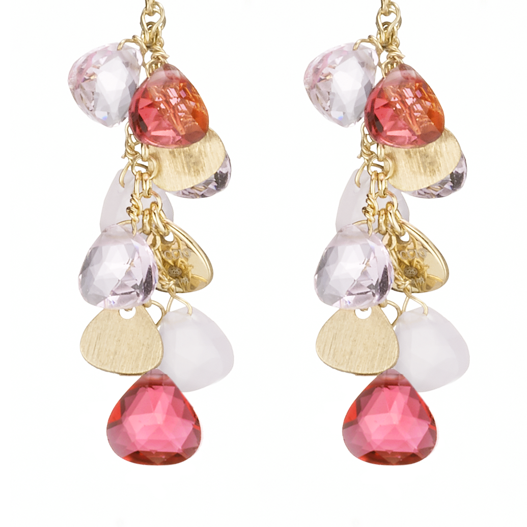 Capri Earrings 925 Silver Plated 24KT Gold Pink Crystal Inserts