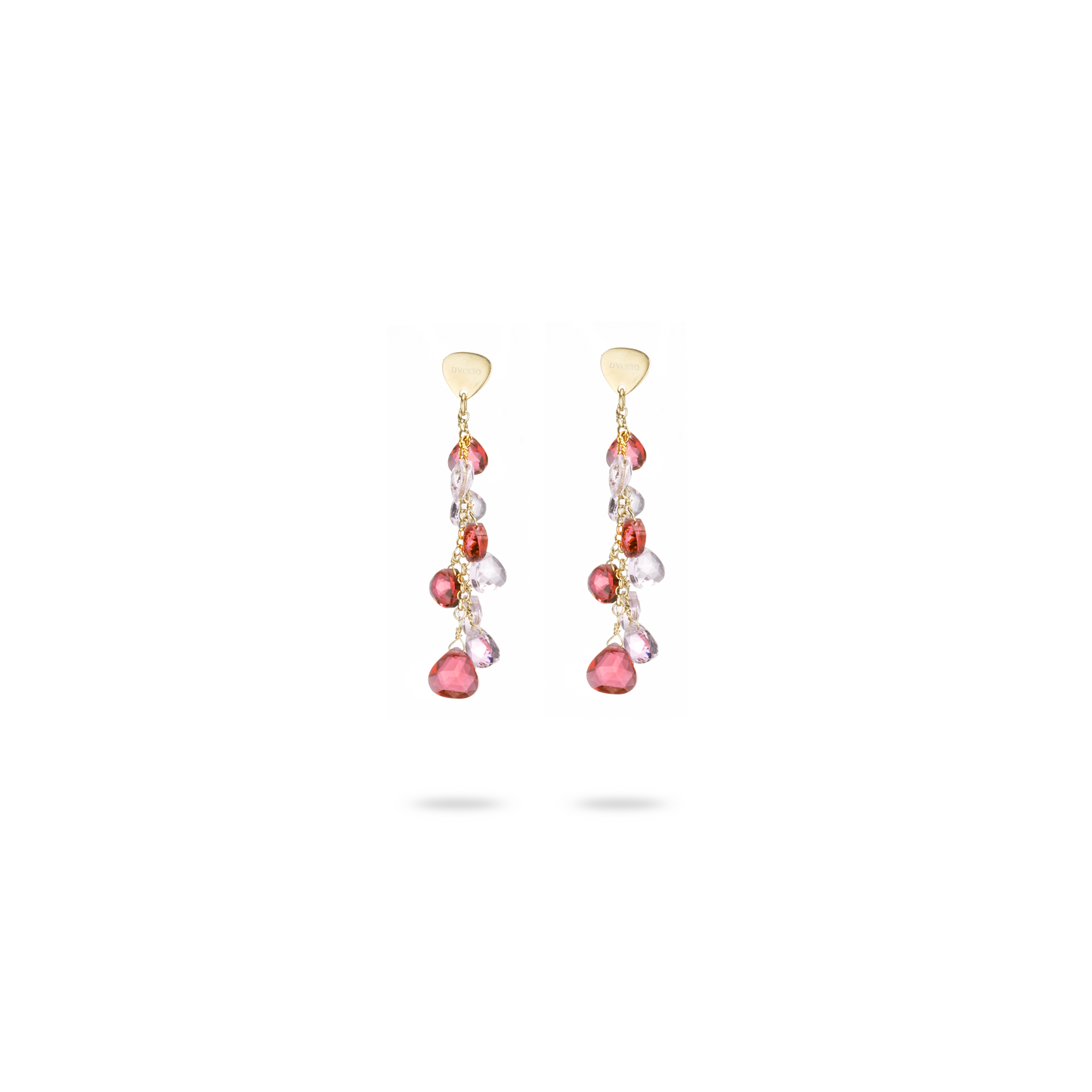 Orecchini Capri in Argento 925 Oro 24KT con Cristalli Naturali Rosa e Inserti a Goccia