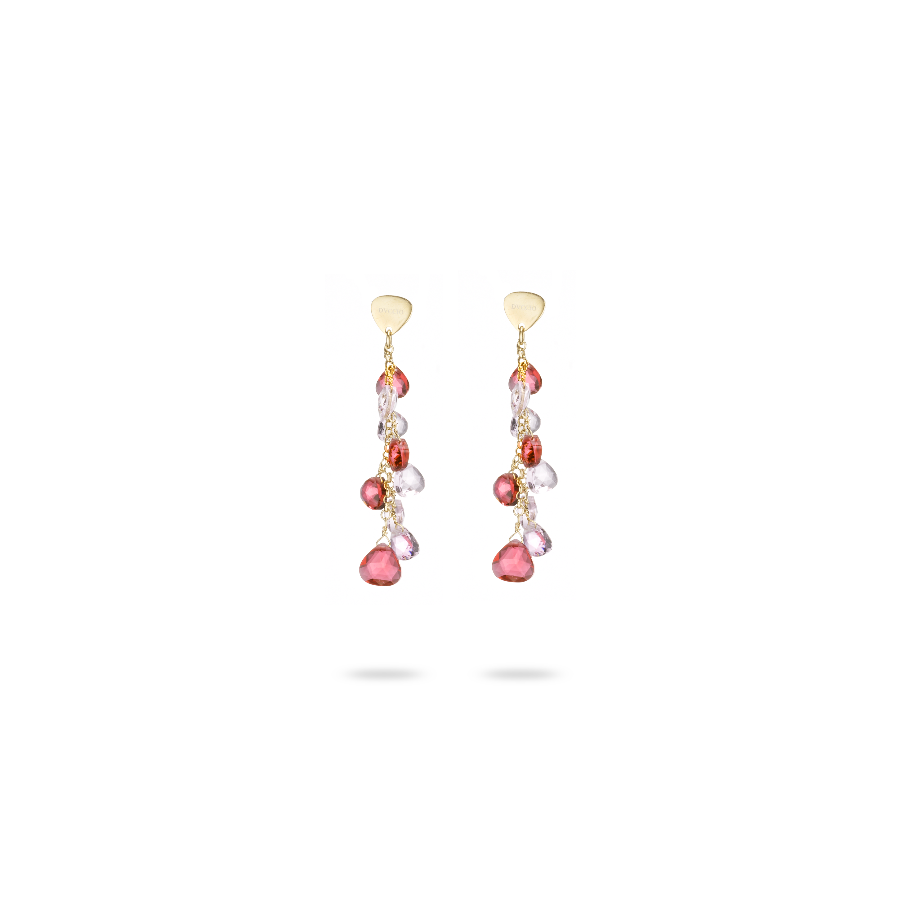 Capri Earrings 925 Silver Plated 24KT Gold Pink Crystals Drop