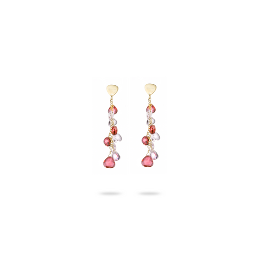 Orecchini Capri in Argento 925 Oro 24KT con Cristalli Naturali Rosa e Inserti a Goccia
