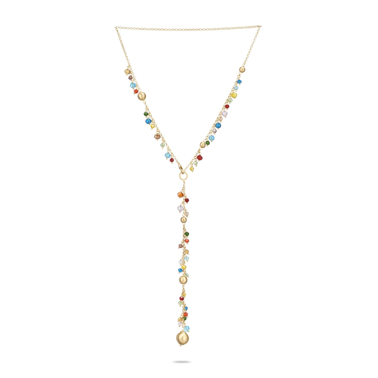 Collana Y Formentera in Argento 925 Laminato in Oro 24KT con Cristalli Naturali e Dettaglio a Goccia