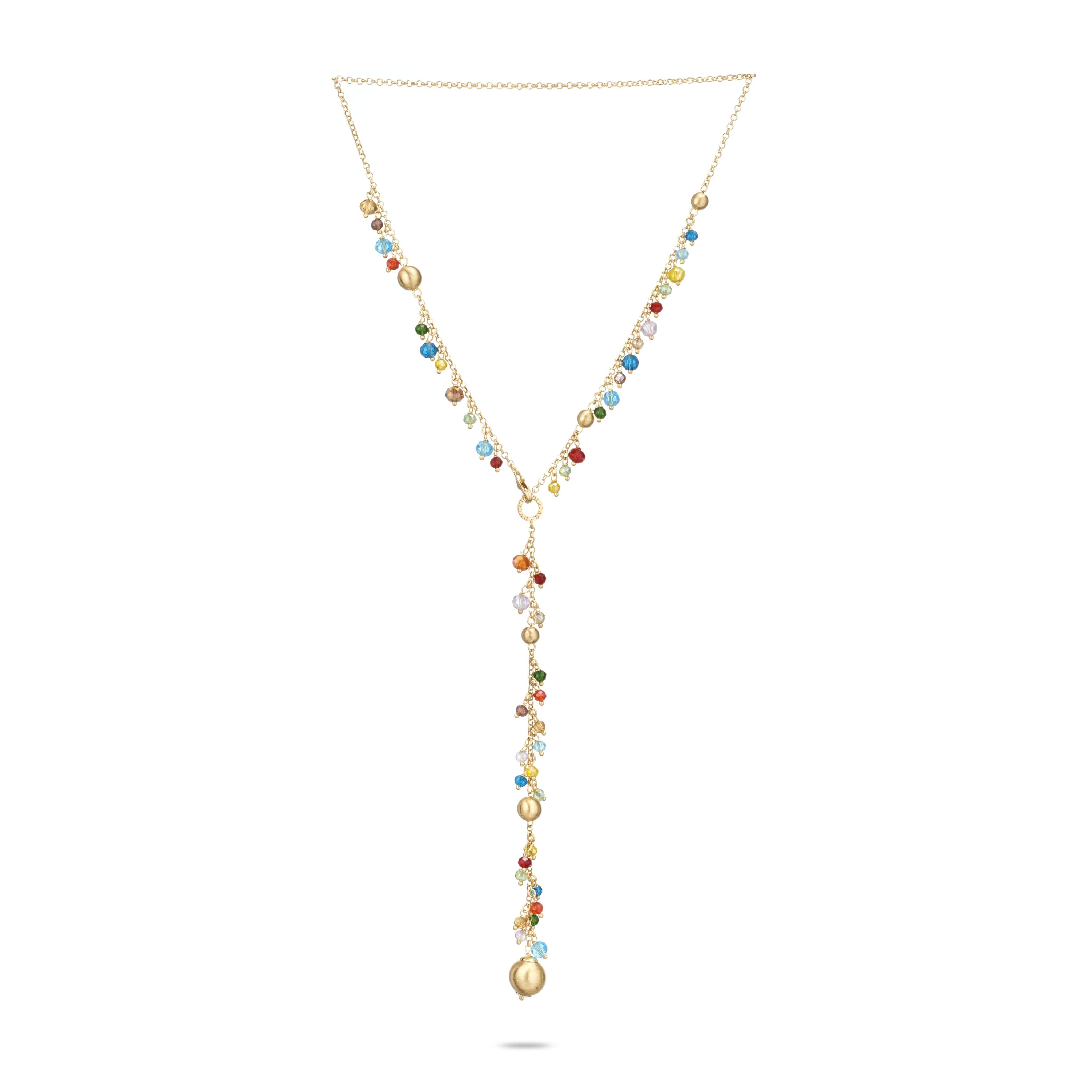 Y Formentera Necklace in 925 Silver Laminated in 24KT Gold with Natural Crystals and Drop Detail