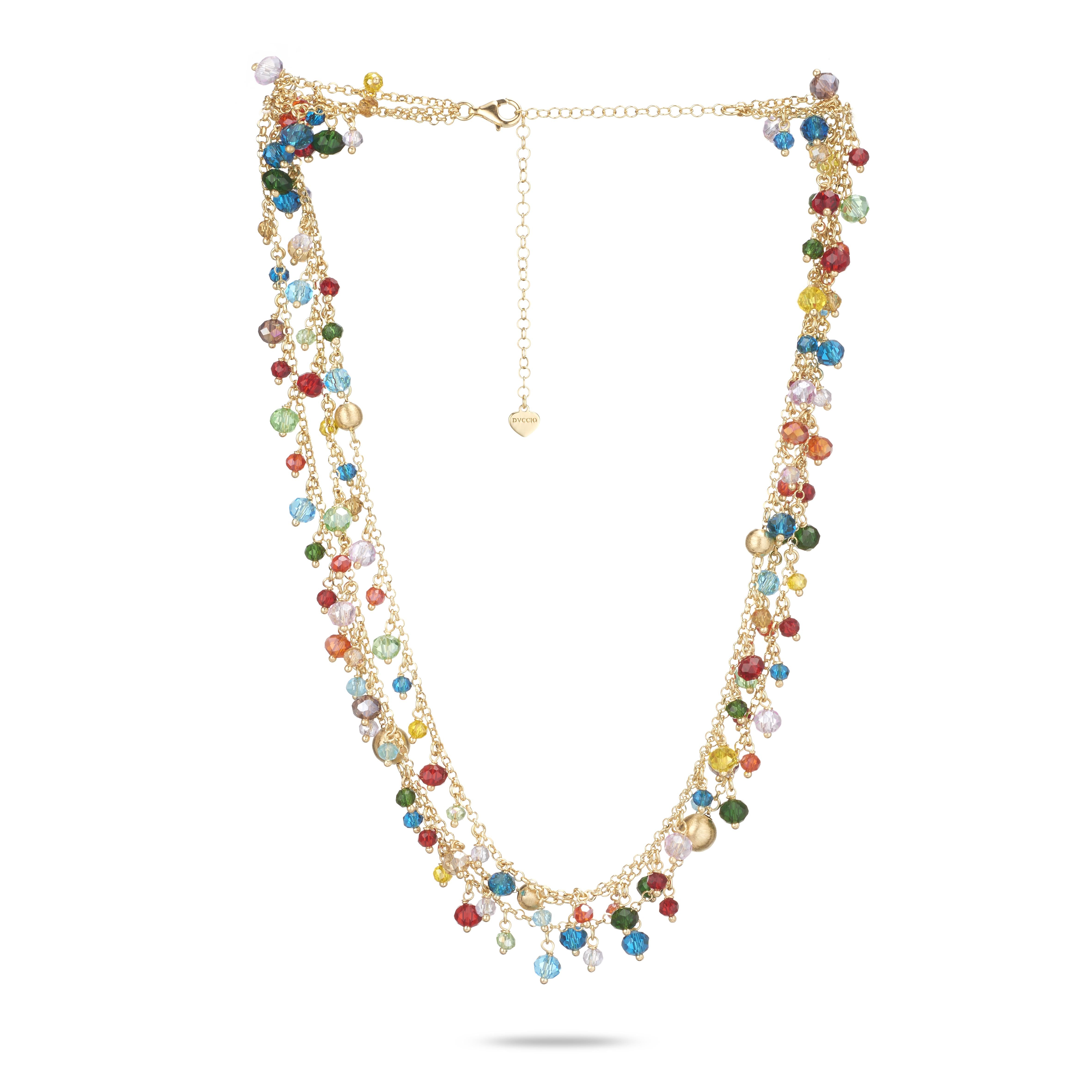 Formentera Statement Necklace in 925 Silver Laminated in 24KT Gold with Multicolor Natural Crystals