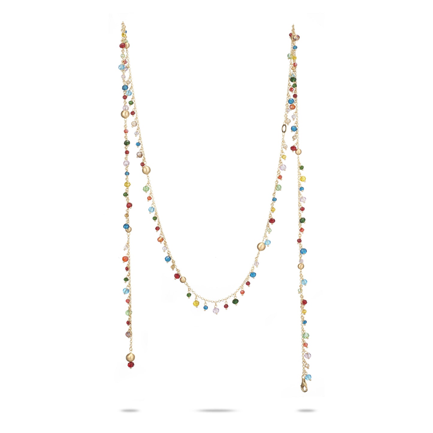Collana Lunga Formentera in Argento 925 Laminato in Oro 24KT con Cristalli Naturali Multicolor