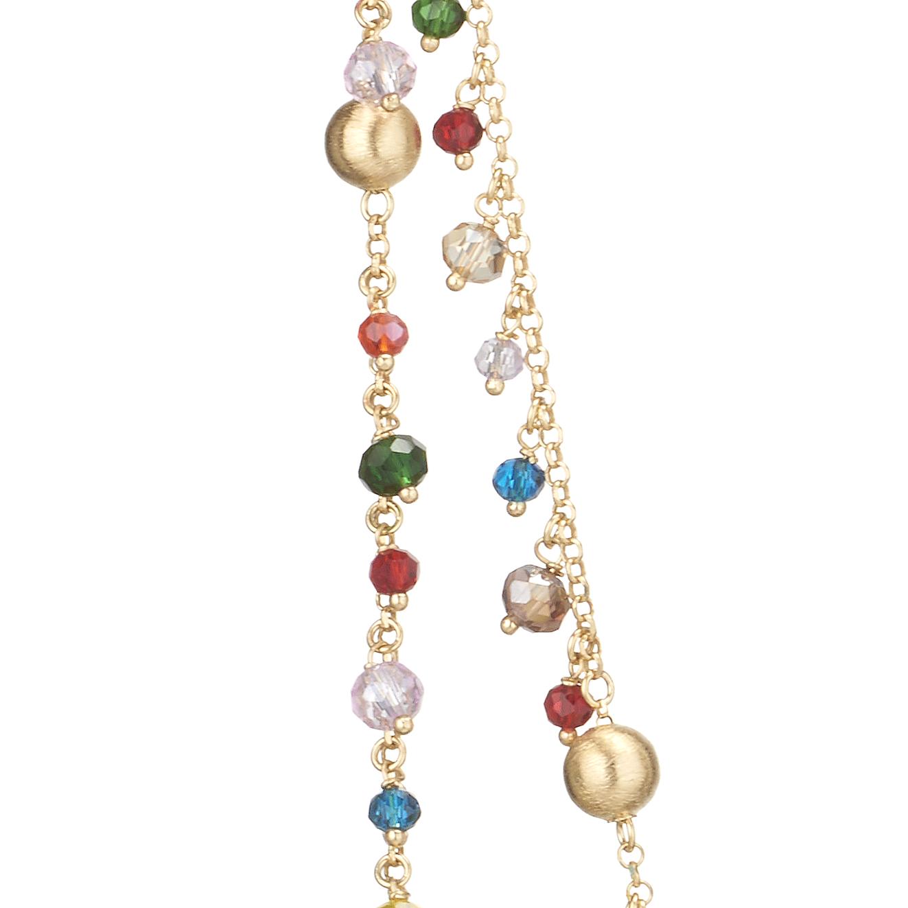Collana Lunga Formentera in Argento 925 Laminato in Oro 24KT con Cristalli Naturali Multicolor