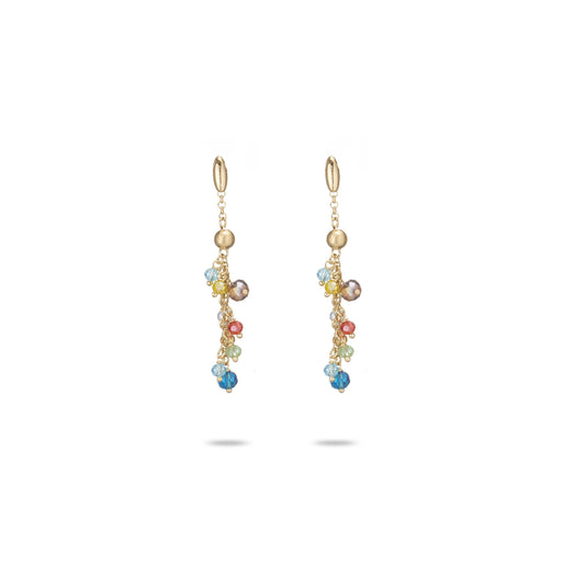 Orecchini Formentera Pendenti con Catena in Argento 925 Laminato in Oro 24KT e Cristalli Naturali