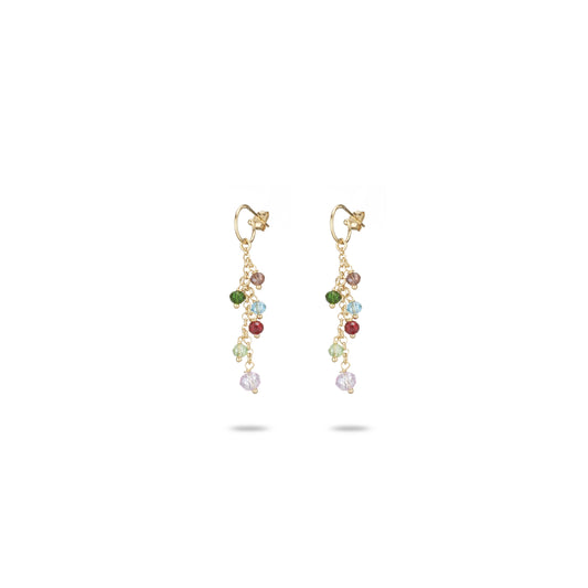 Orecchini Pendent Formentera in Argento 925 Laminato in Oro 24KT con Cristalli Naturali Multicolor