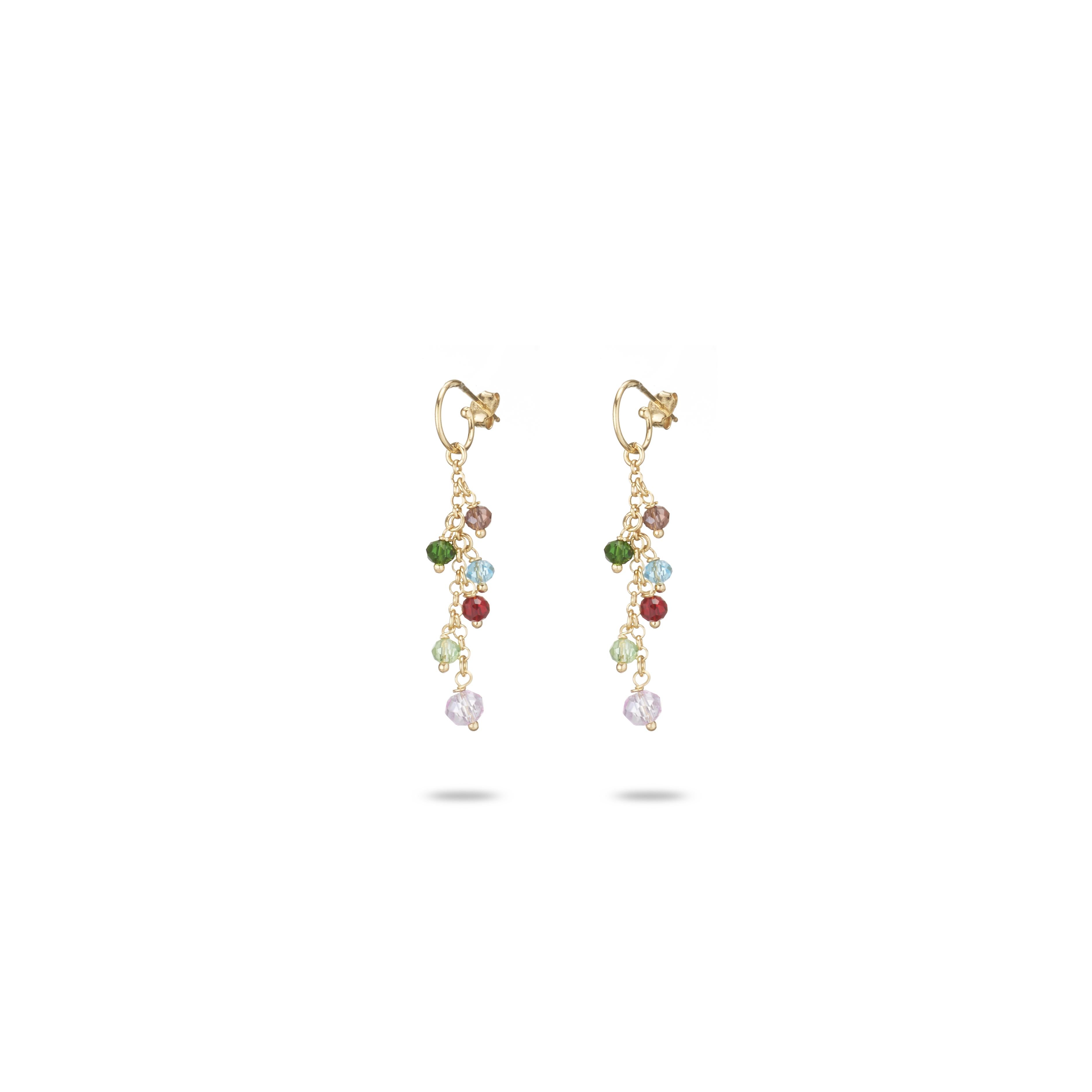 Formentera Pendant Earrings in 925 Silver Laminated in 24KT Gold with Natural Multicolor Crystals