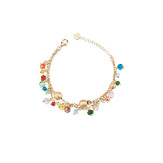 Bracciale Formentera in Argento 925 Laminato in Oro 24KT con Cristalli Colorati a Goccia