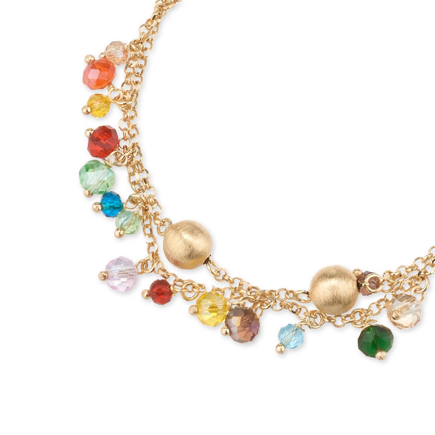 Bracciale Formentera in Argento 925 Laminato in Oro 24KT con Cristalli Colorati a Goccia