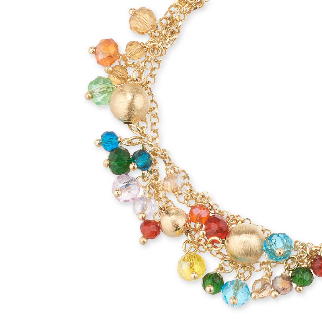 Bracciale Formentera in Argento 925 Laminato in Oro 24KT con Cristalli Naturali Multicolor