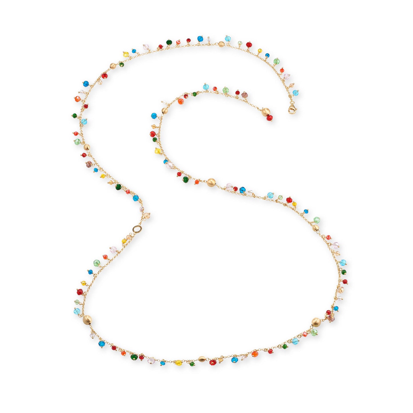 Collana Lunga Formentera in Argento 925 Laminato in Oro 24KT con Cristalli Naturali Multicolor