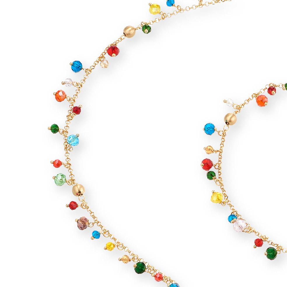 Collana Lunga Formentera in Argento 925 Laminato in Oro 24KT con Cristalli Naturali Multicolor