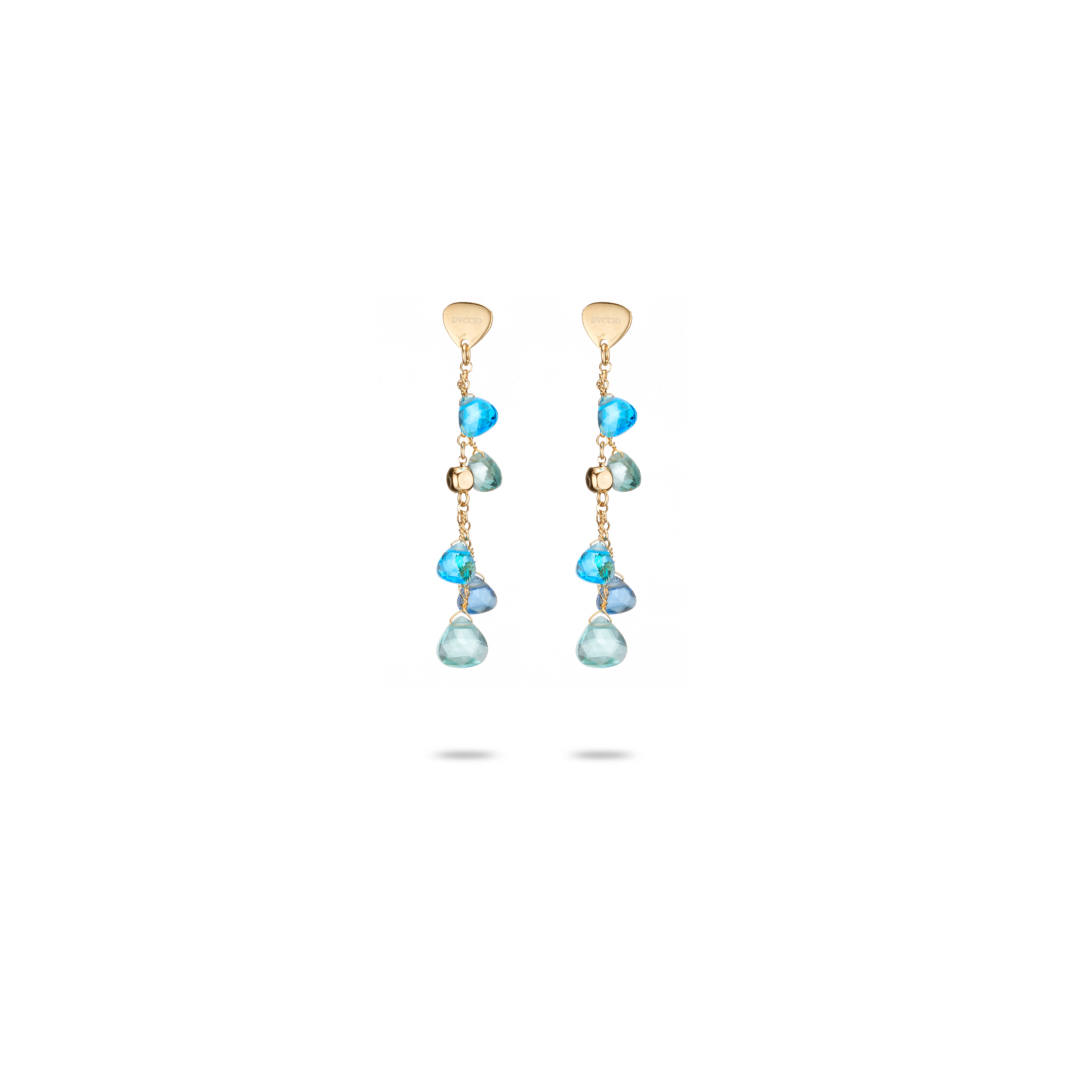 Capri Earrings 925 Silver Plated 24KT Gold Natural Blue Crystals