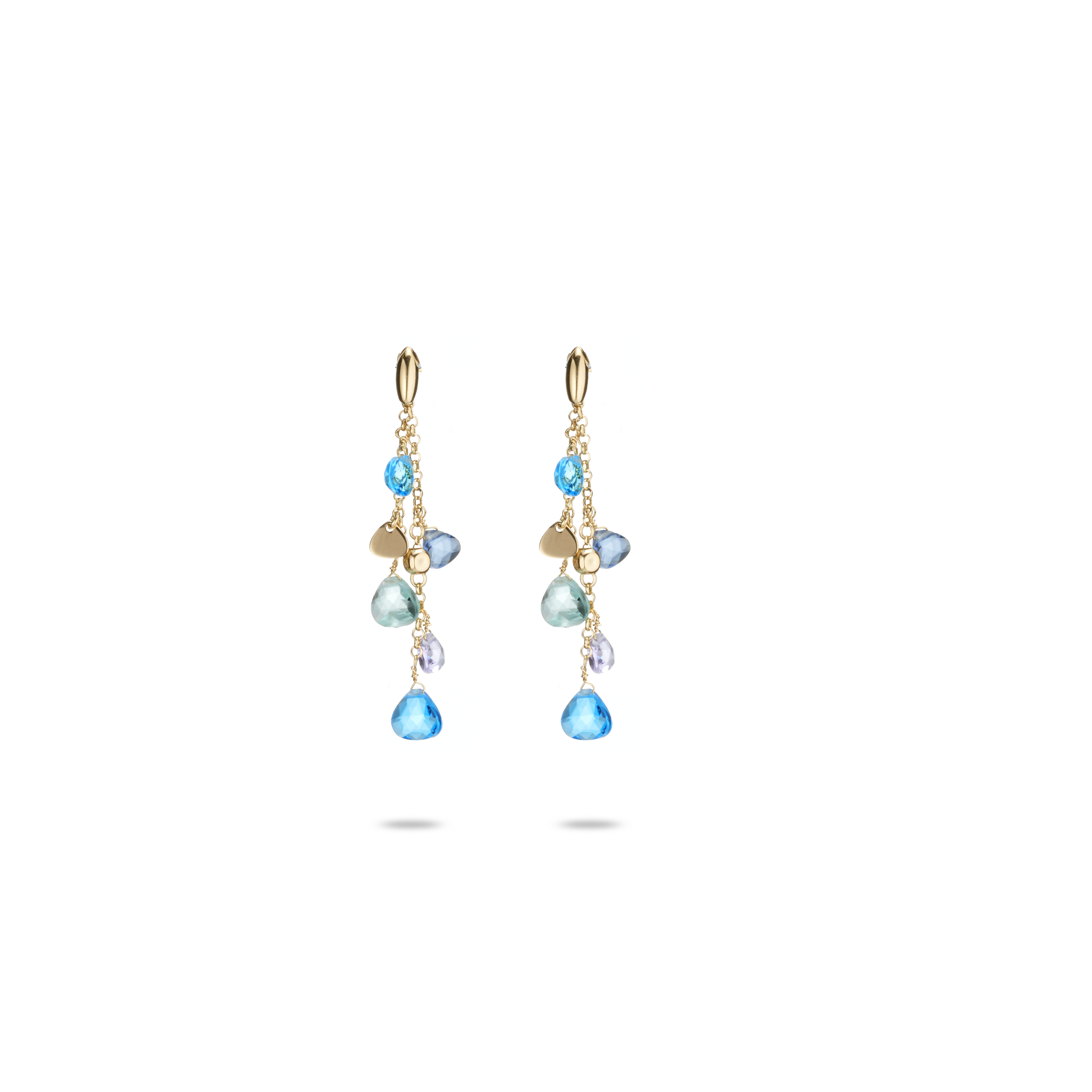 Capri Earrings 925 Silver Plated 24KT Gold Blue Crystals Drop