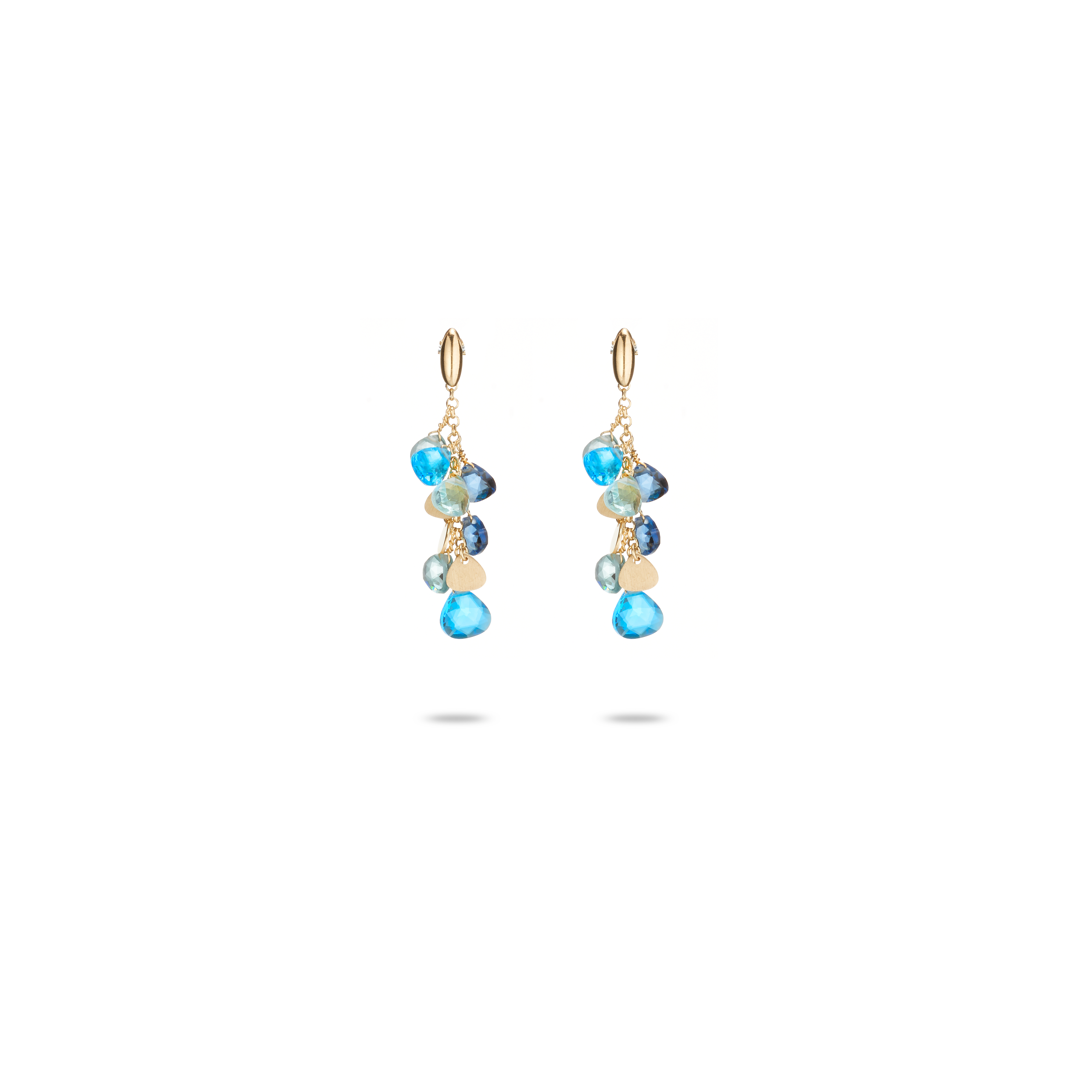 Capri Earrings 925 Silver Plated 24KT Gold Natural Blue Crystals