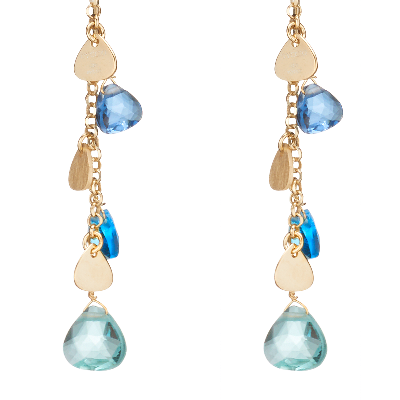 Orecchini Capri  in Argento 925 Laminato in Oro Puro 24kt con cristalli naturali e inserti in Argento a goccia