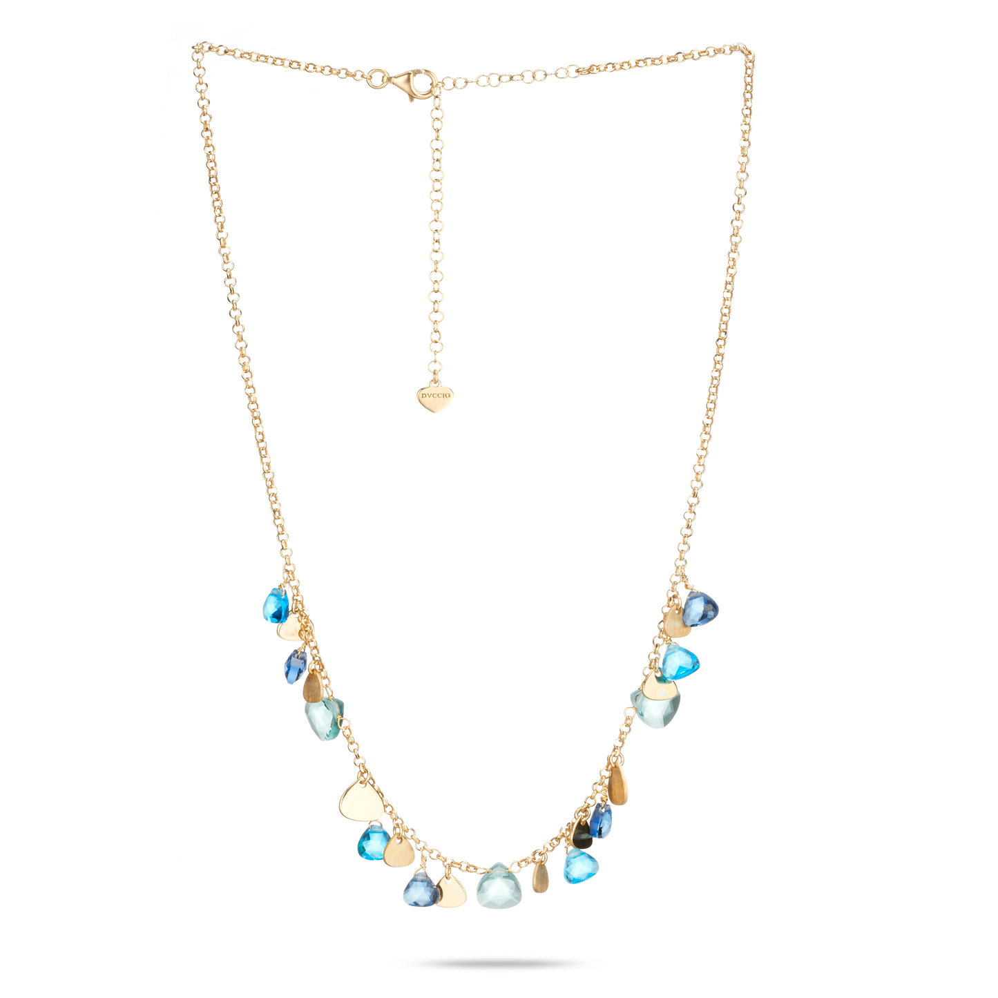 Collana Capri in Argento 925 Oro 24KT con Cristalli Azzurri e Inserti