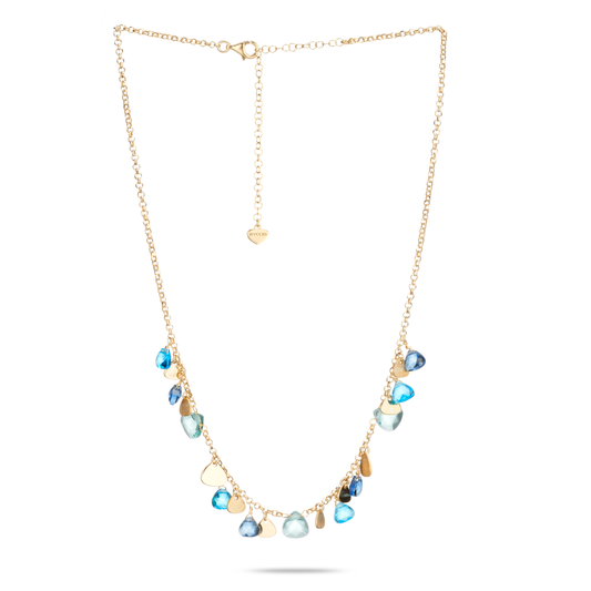 Collana Capri in Argento 925 Oro 24KT con Cristalli Azzurri e Inserti