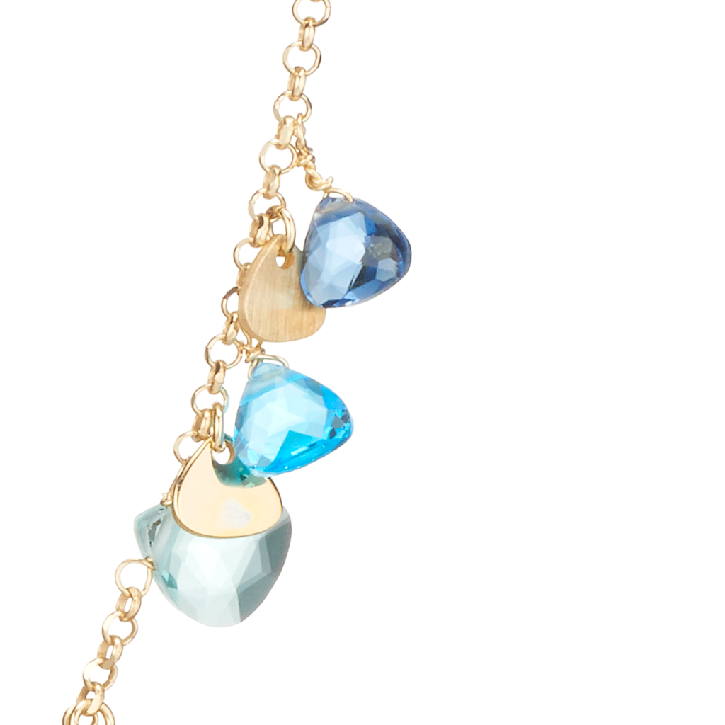 Capri Necklace 925 Silver Plated 24KT Gold Blue Crystal Inserts