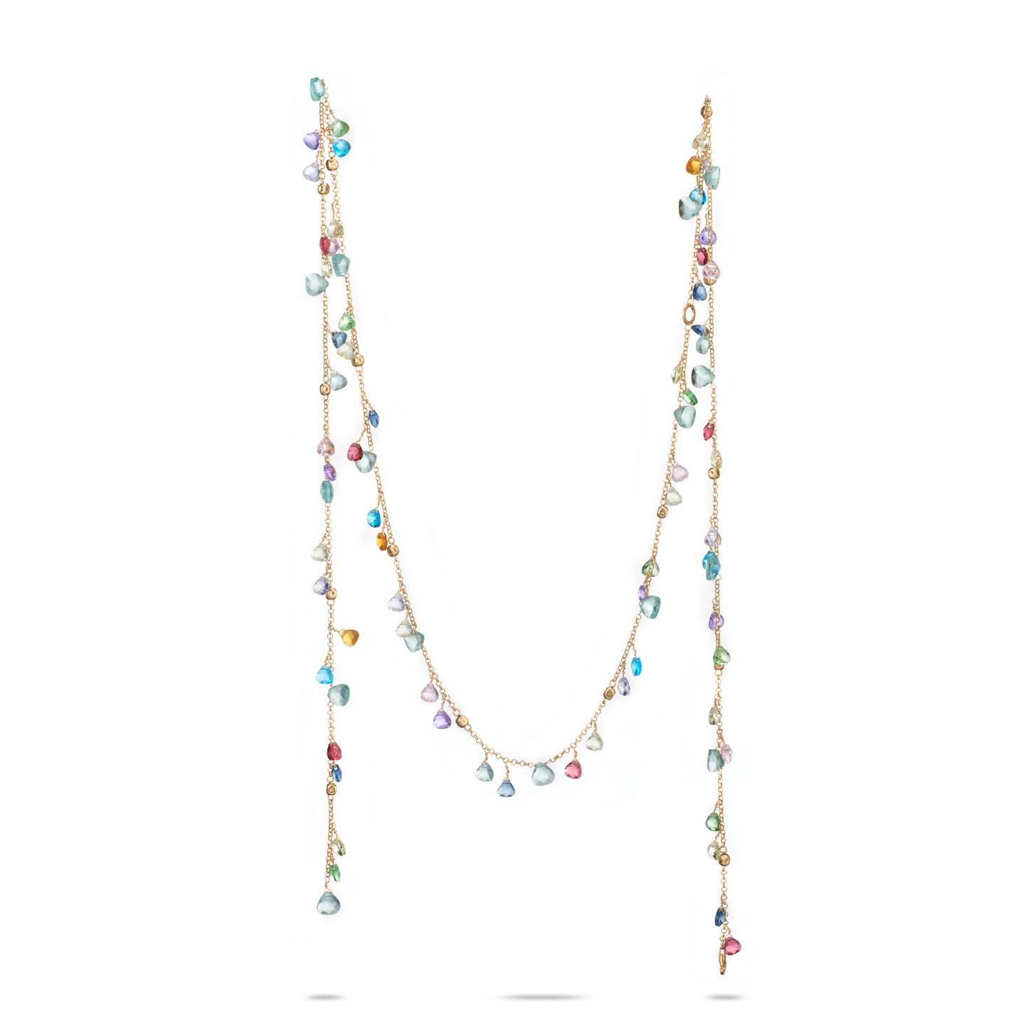 Collana Lunga Positano in Argento 925 Laminato Oro 24KT, con cristalli naturali a goccia taglio diamante