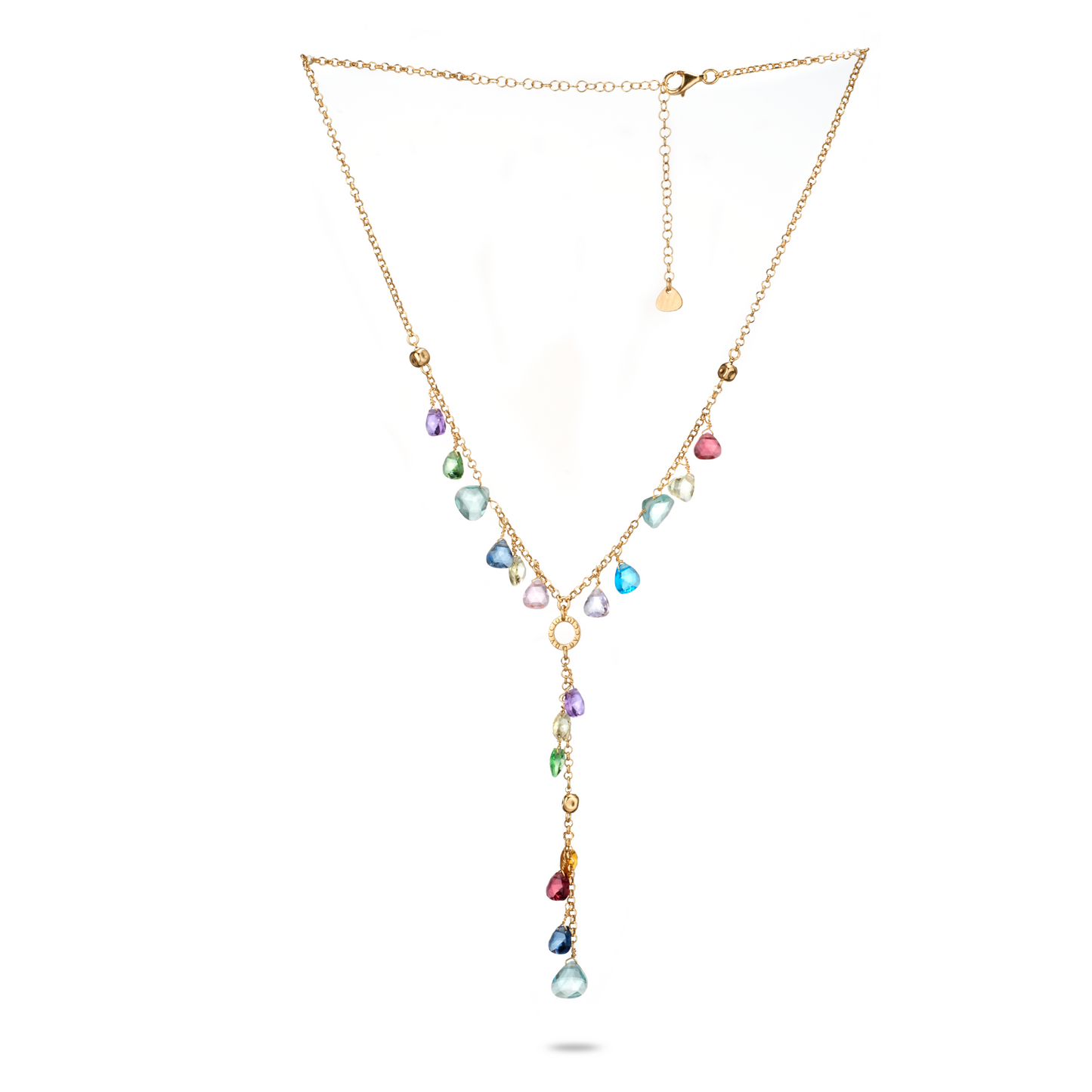 Collana Rosario Positano in Argento 925 Laminato Oro 24KT, con cristalli naturali a goccia taglio diamante