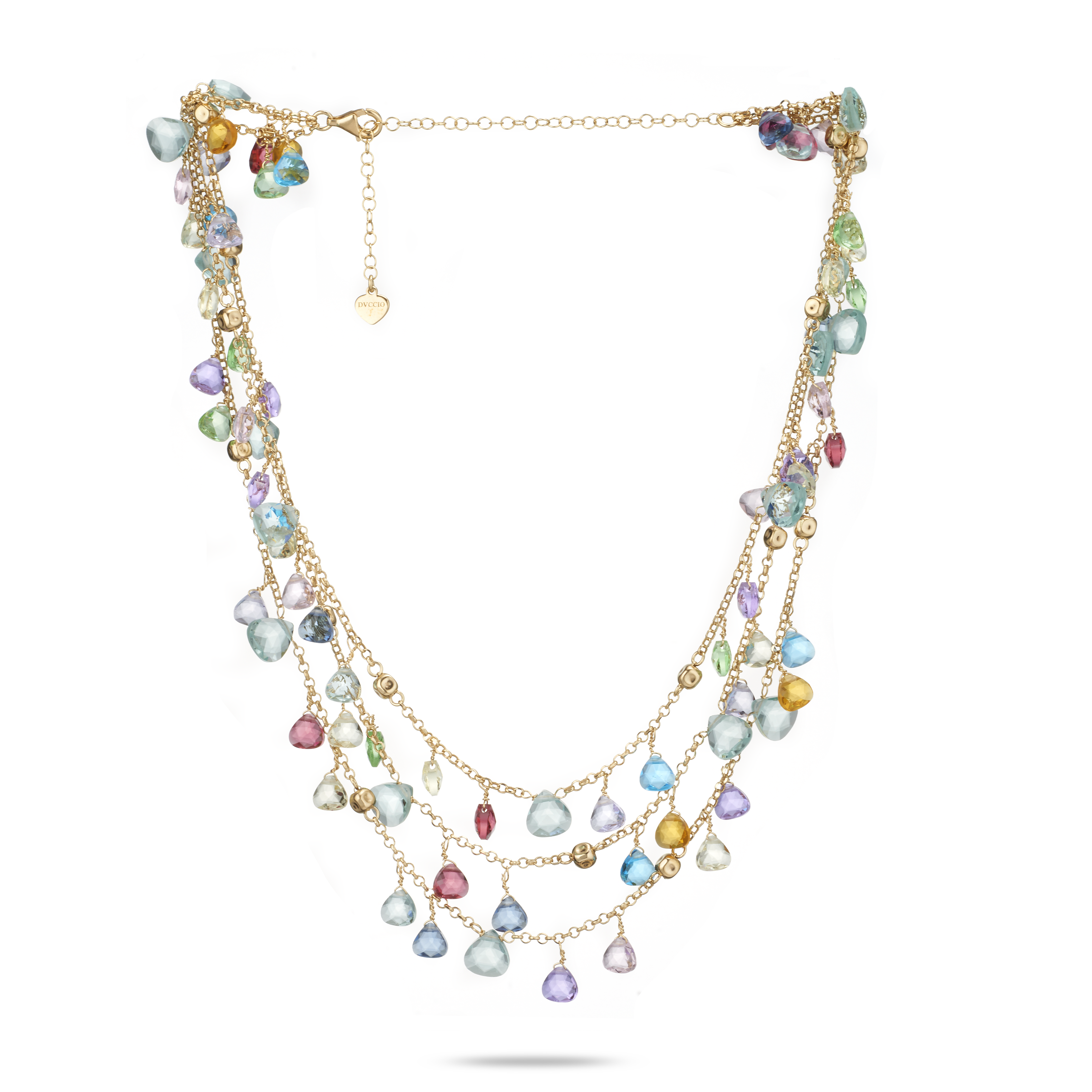 Positano 3-Strand Necklace in 925 Silver, 24KT Gold Plated, Multicolor Crystals