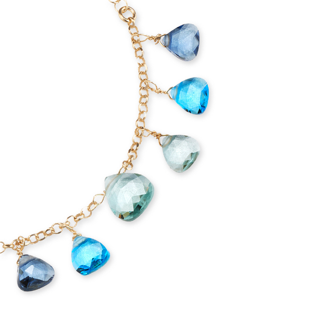 Bracciale Capri in Argento 925 Oro 24KT con Cristalli Azzurri a Goccia