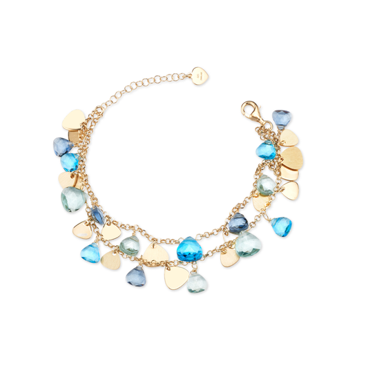Bracciale Capri a Due Fili in Argento 925 Oro 24KT con Cristalli Naturali a Goccia