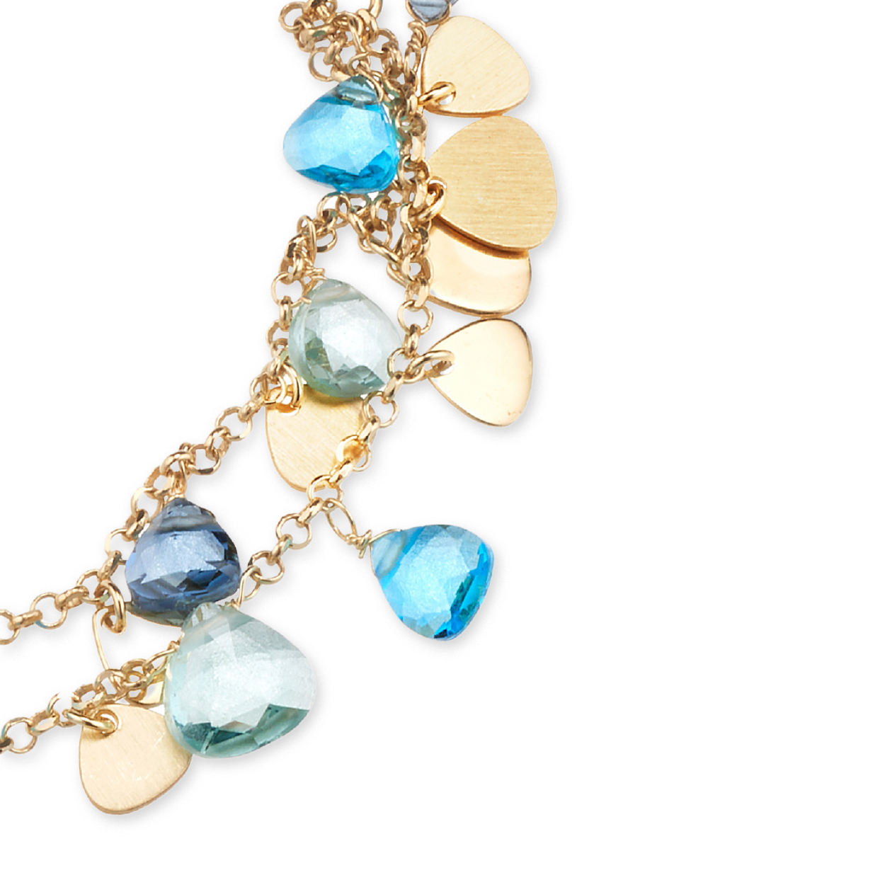 Bracciale Capri a Due Fili in Argento 925 Oro 24KT con Cristalli Naturali a Goccia