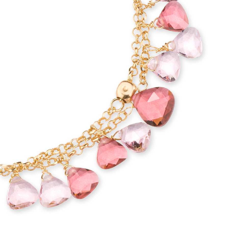 Capri Two-Wire Bracelet in 925 Silver, 24KT Gold Plated, Pink Crystals