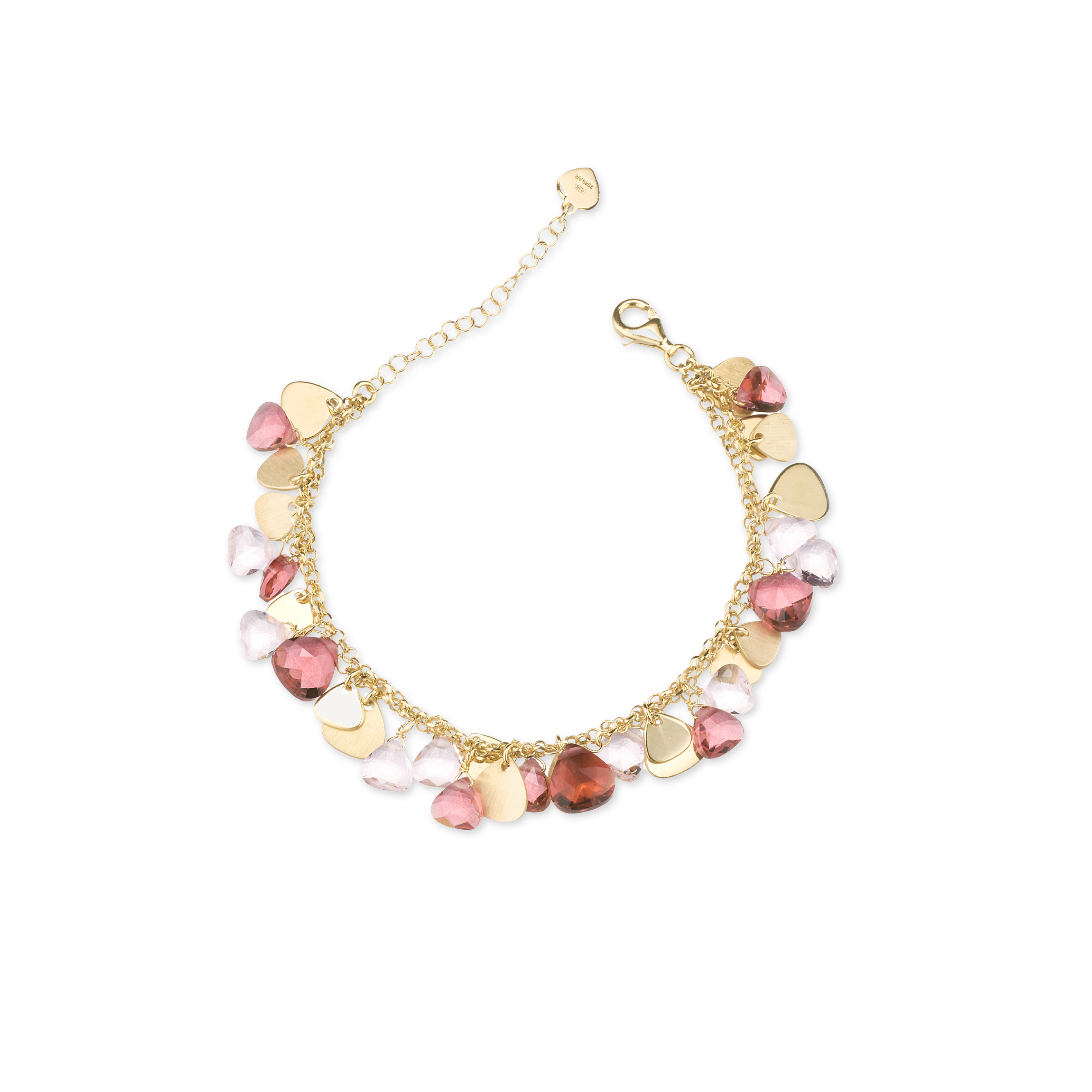 Capri Bracelet 2 Strands 925 Silver Plated 24KT Gold Pink Crystals