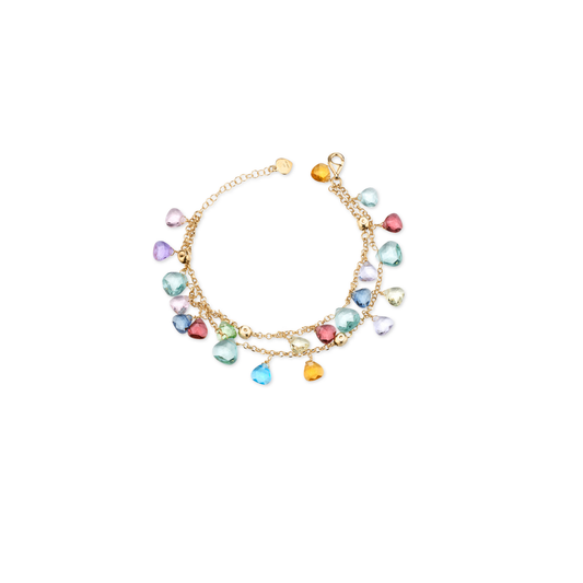 Bracciale Positano Due Fili in Argento 925 Oro 24KT con Cristalli Multicolor
