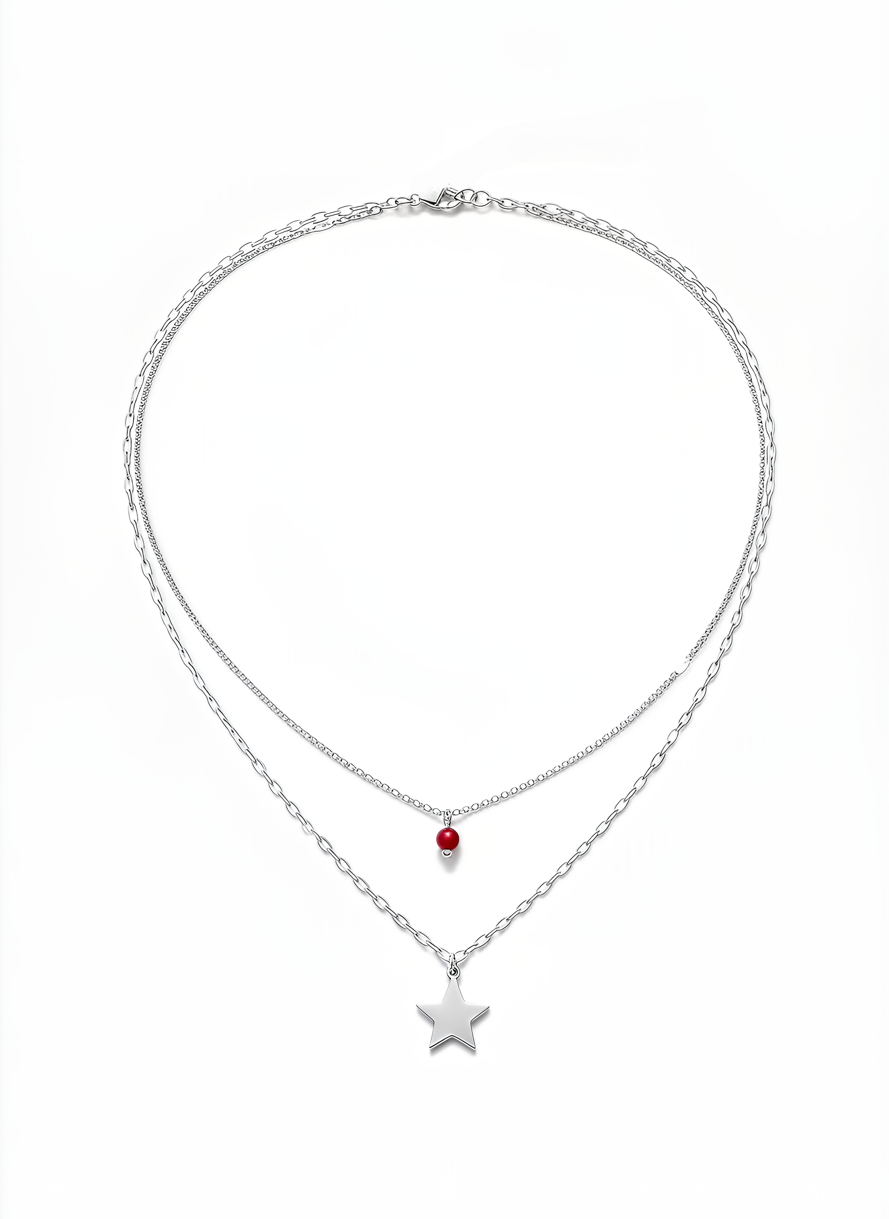 Chérie Double Star Red Necklace in 925 Silver with 24KT Gold Plated Finish