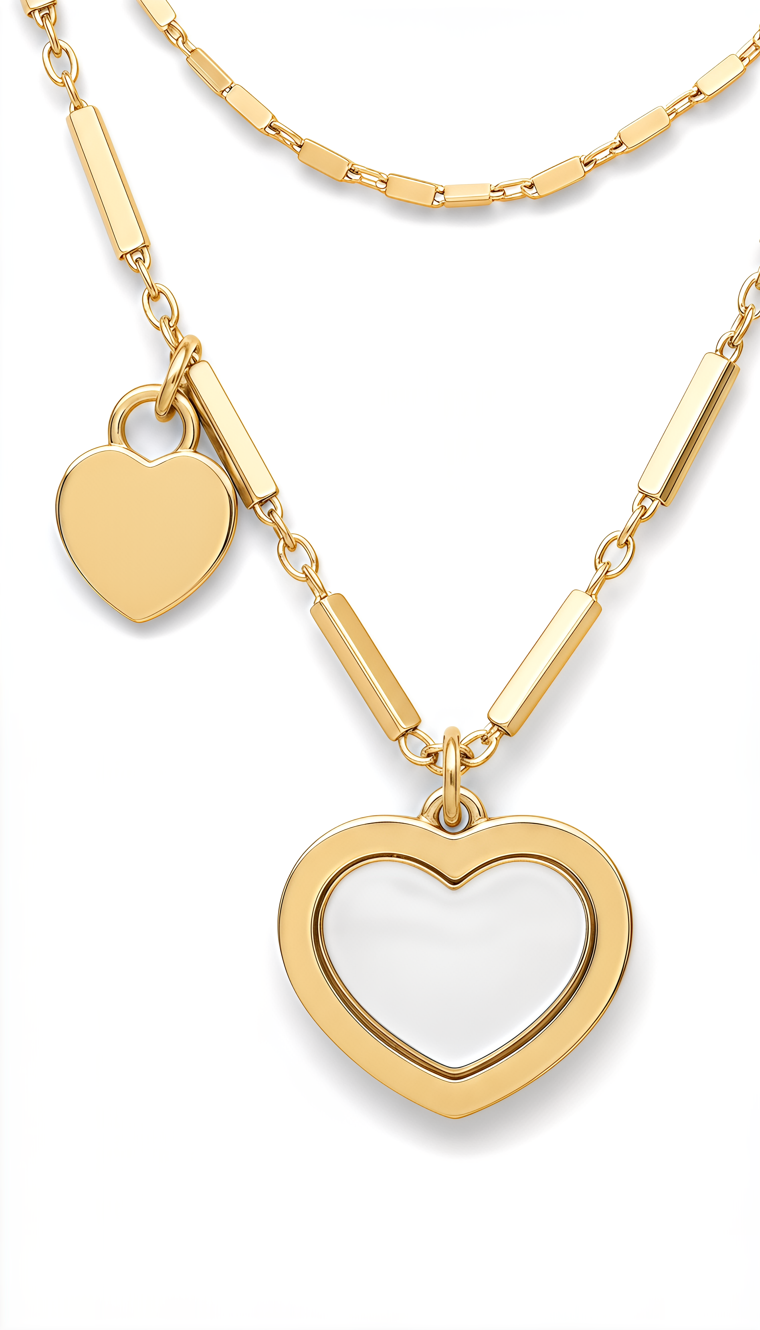 Long Heart Necklace in 925 Silver Laminated in 24KT Gold