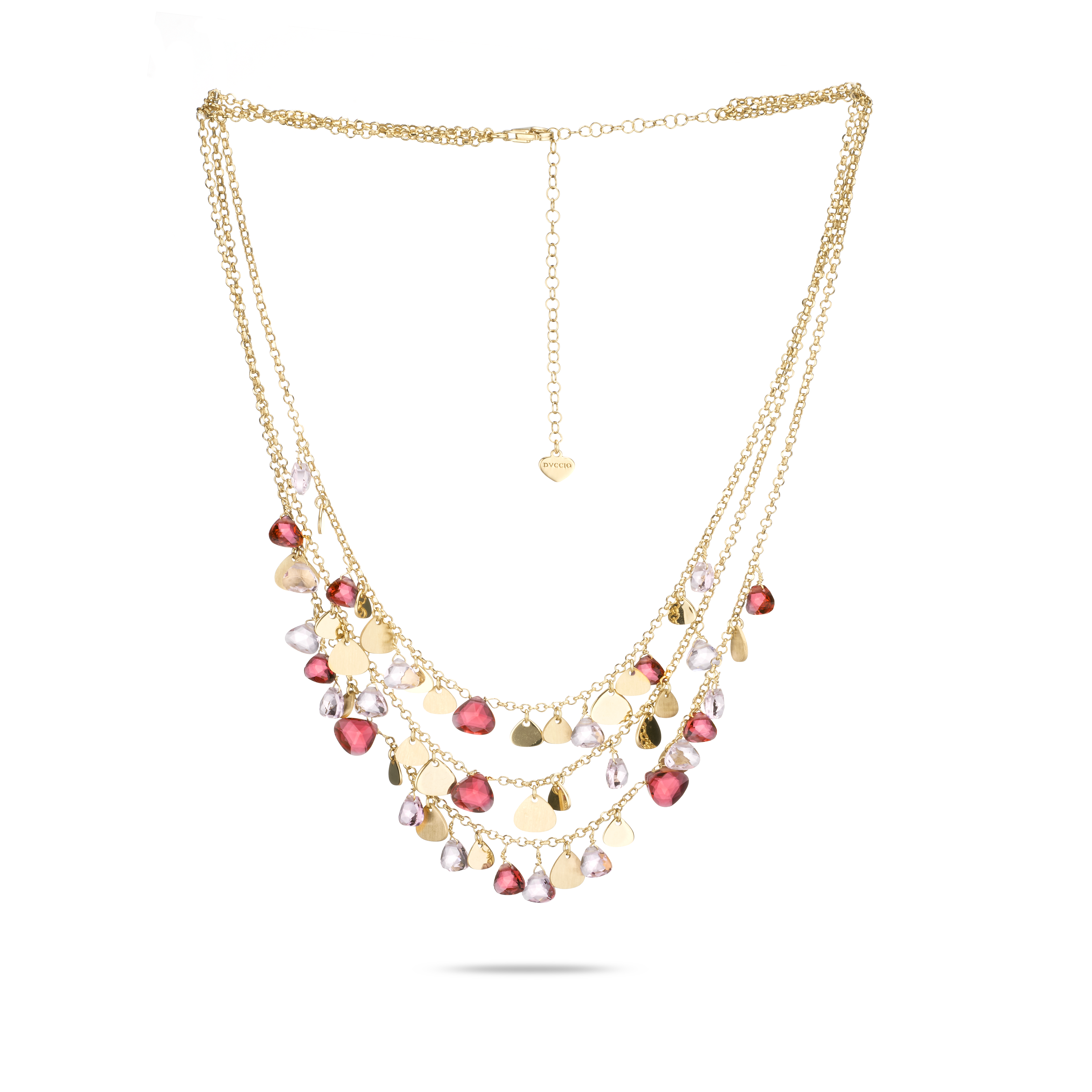 Collana Capri a tre fili in Argento 925 laminato in Oro 24KT con cristalli naturali