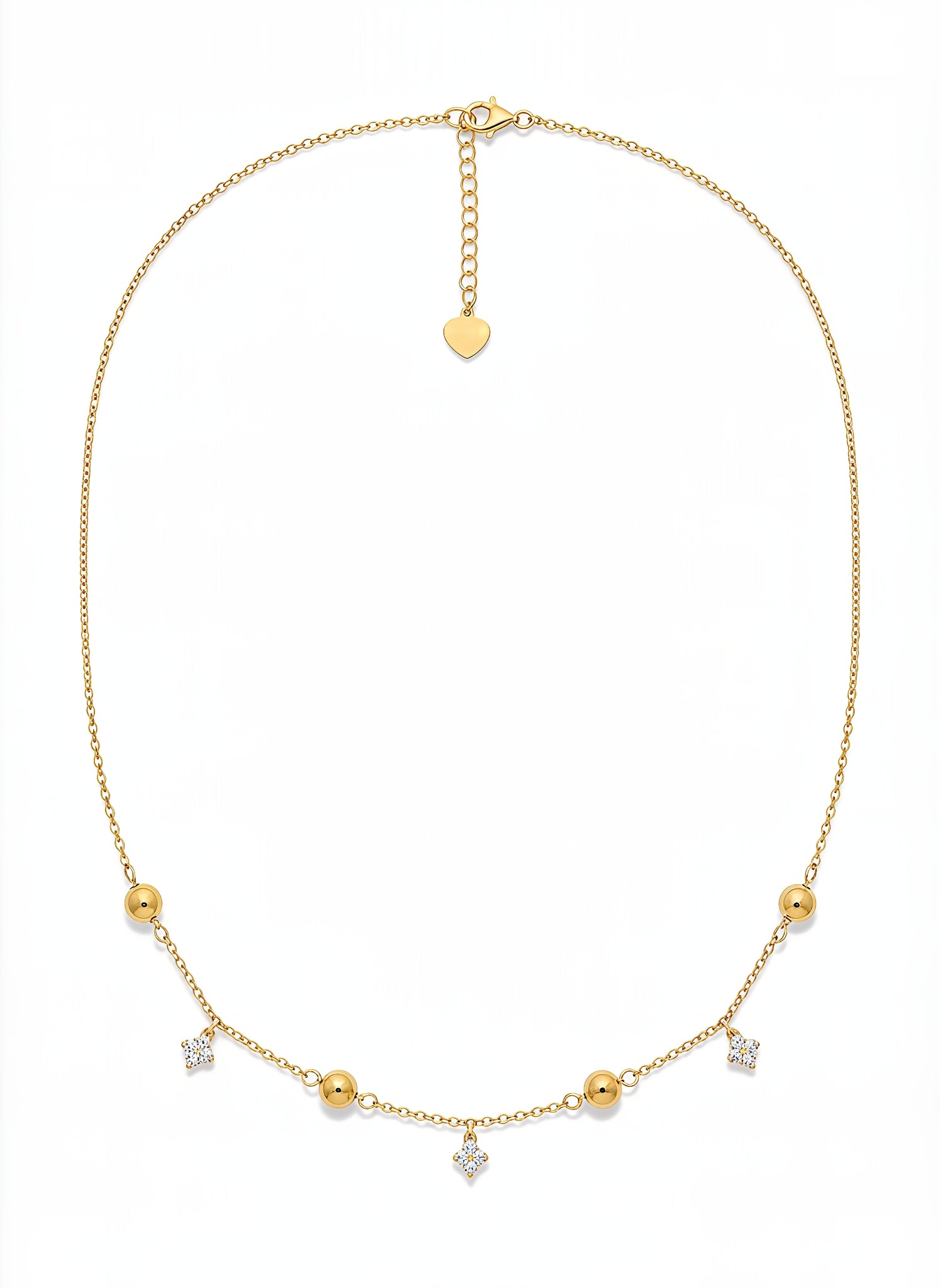 Collana Quadrifoglio con Cristalli e Sfere Chérie Argento 925 Placcata Oro 24KT
