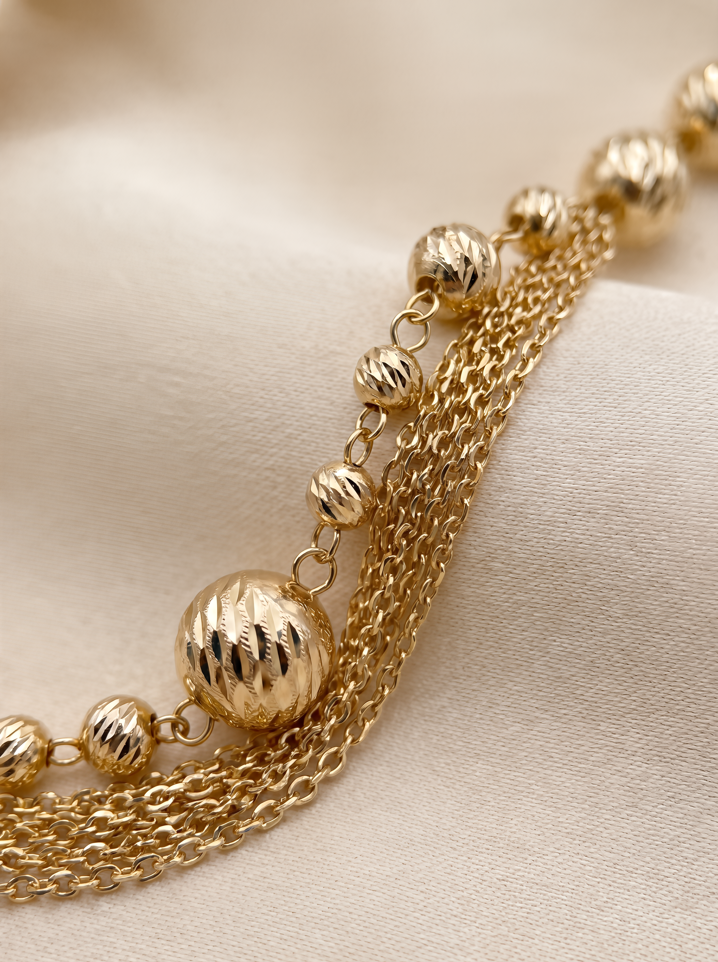 Collana a Sfere Diamantate Alternate con Catena Multifilo Rewind Argento 925 Placcata Oro 24KT