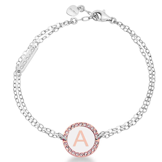 Bracciale regolabile con lettera smalto bianco