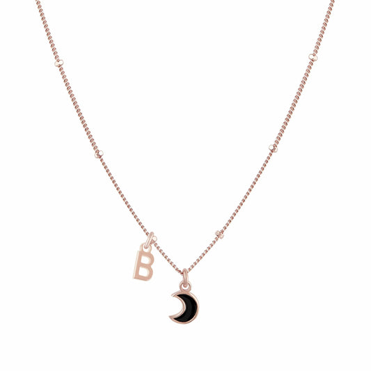 Collana Megghy con luna nera e lettera