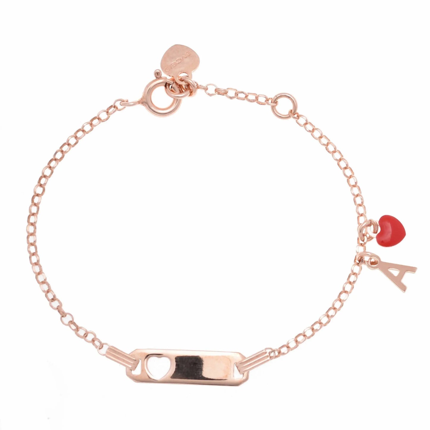 Bracciale argento 925 rosa e cuore rosso