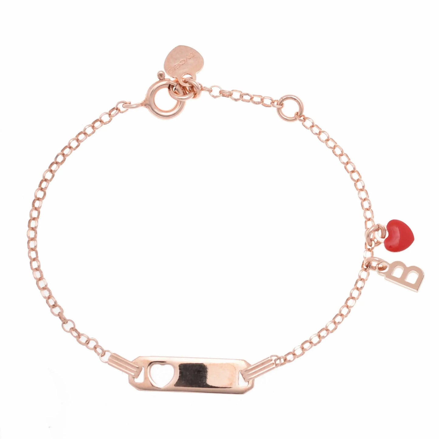 Bracciale argento 925 rosa e cuore rosso