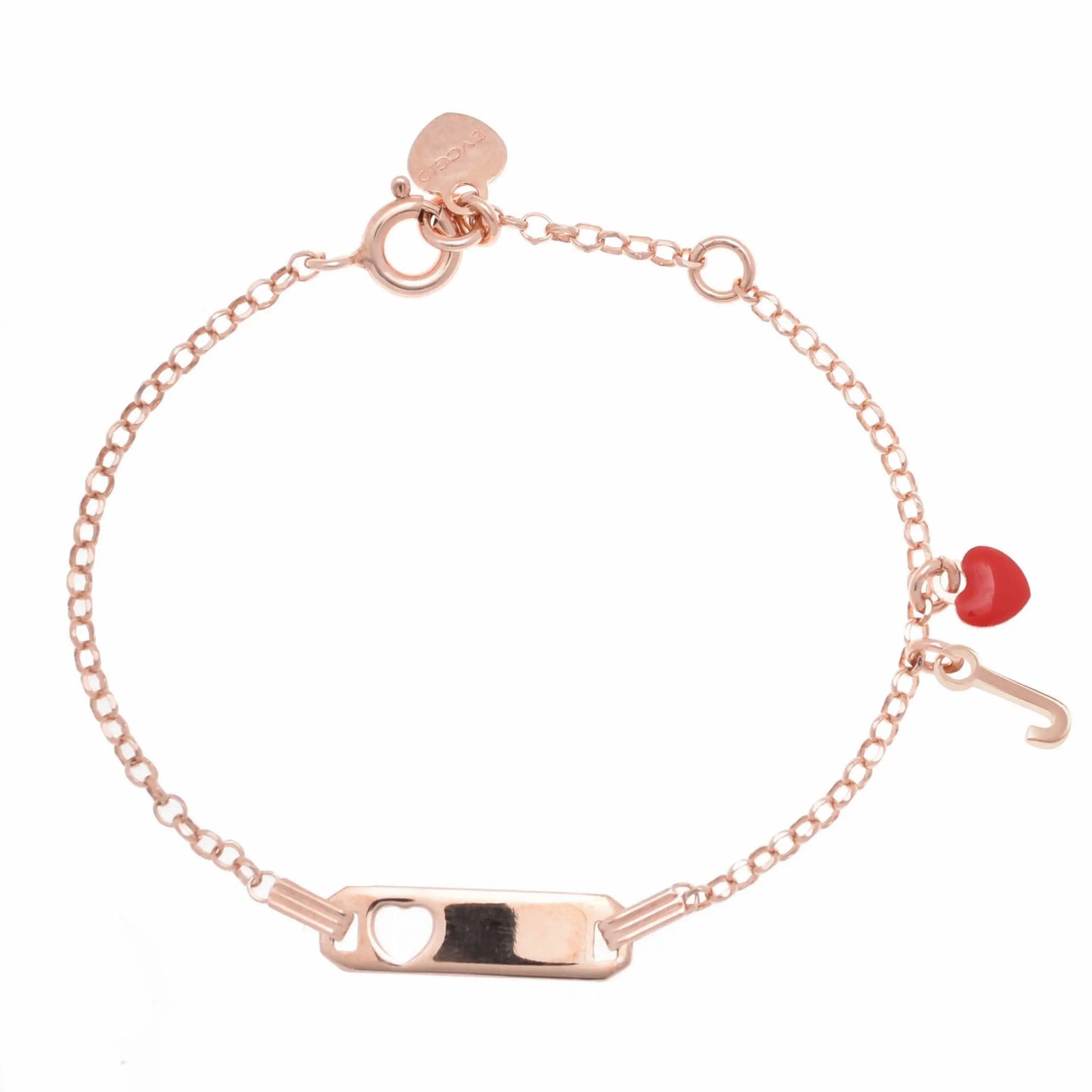 Bracciale argento 925 rosa e cuore rosso