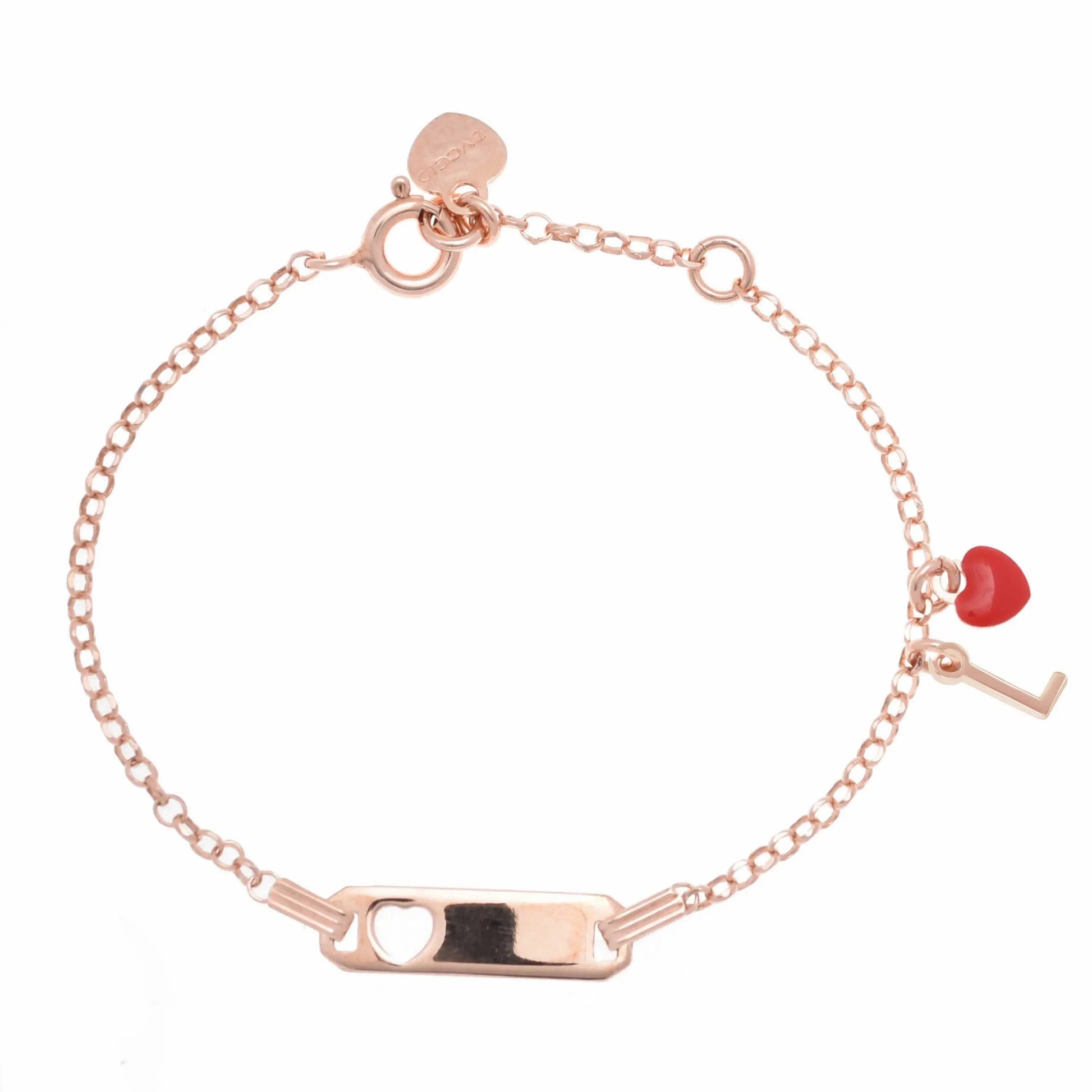 Bracciale argento 925 rosa e cuore rosso